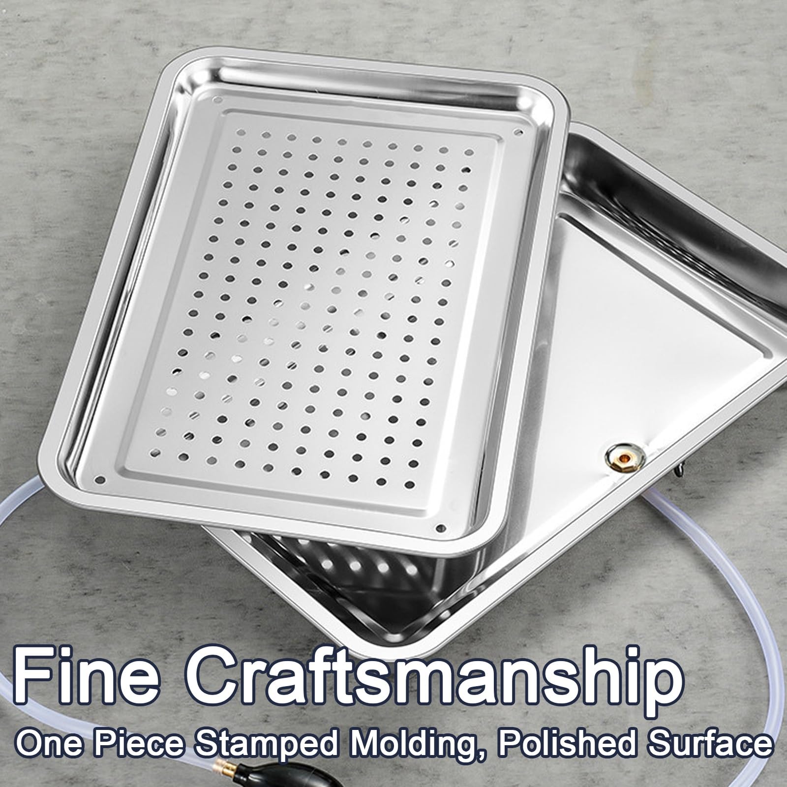 Bandeja de goteo de acero inoxidable 304, bandeja de drenaje de cocina de doble capa con tubo de drenaje, 18 x 14 x 2 pulgadas, fácil de limpiar, ideal para sala de estar y cocina, duradera y
