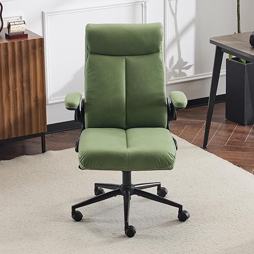 VINGLI Rolling Ergonomic Office Desk Chair with Padded Flip-up Arms, 360° Swivel High Back Executive Computer Task Chair with Wheels for Game,Home Small Space, Study Room, Reading Room,Pu Green - Pu Green
