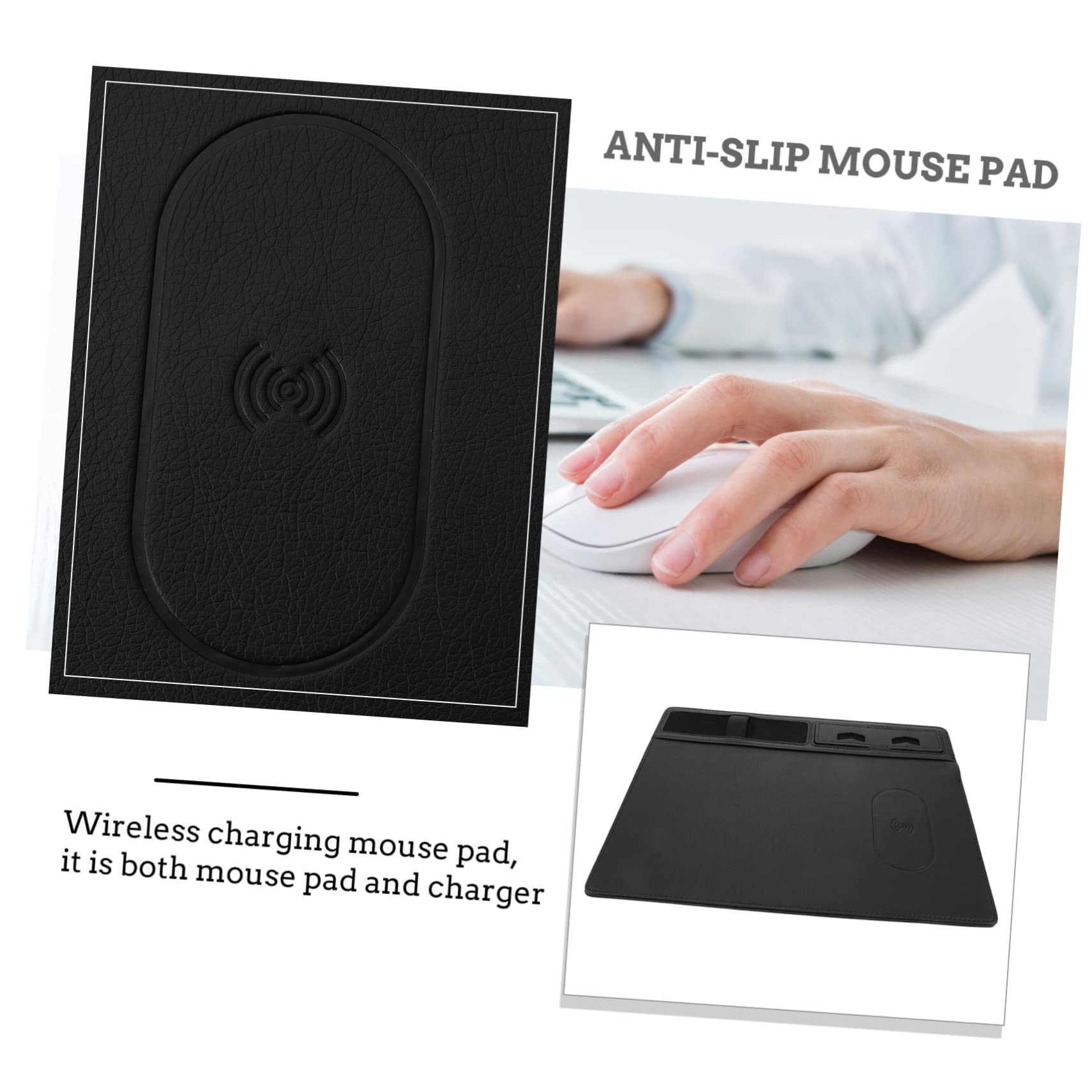 STOBOK Tappetino per Mouse Ricarica Wireless 15w, Superficie in Pu Anti-schizzo, Supporto per Telefono, per Ufficio e Gaming