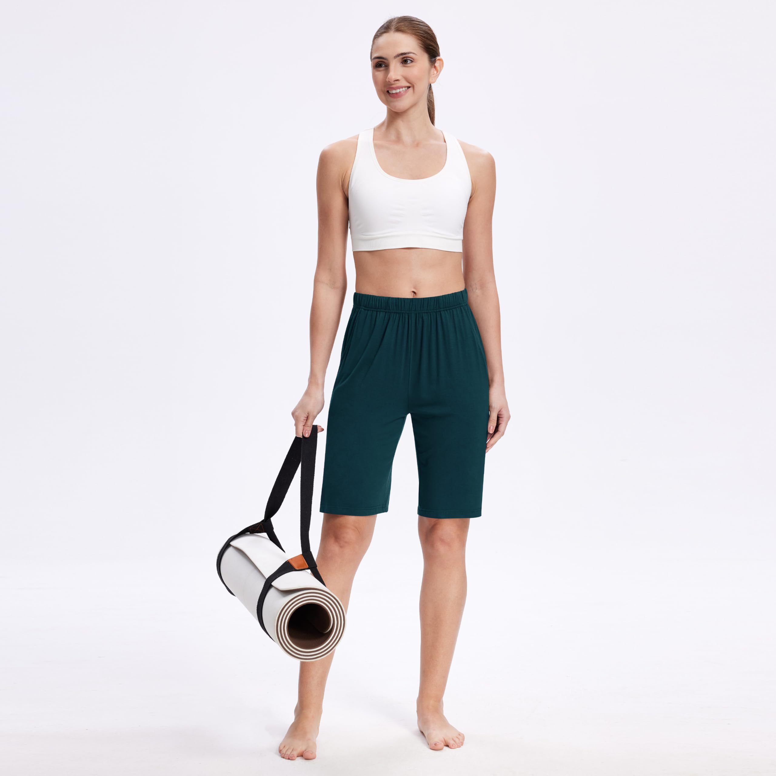 MoFiz Pantaloni Corti Pigiama Donna Pantaloncini Morbidi Shorts al Ginocchio con Tasch e Coulisse