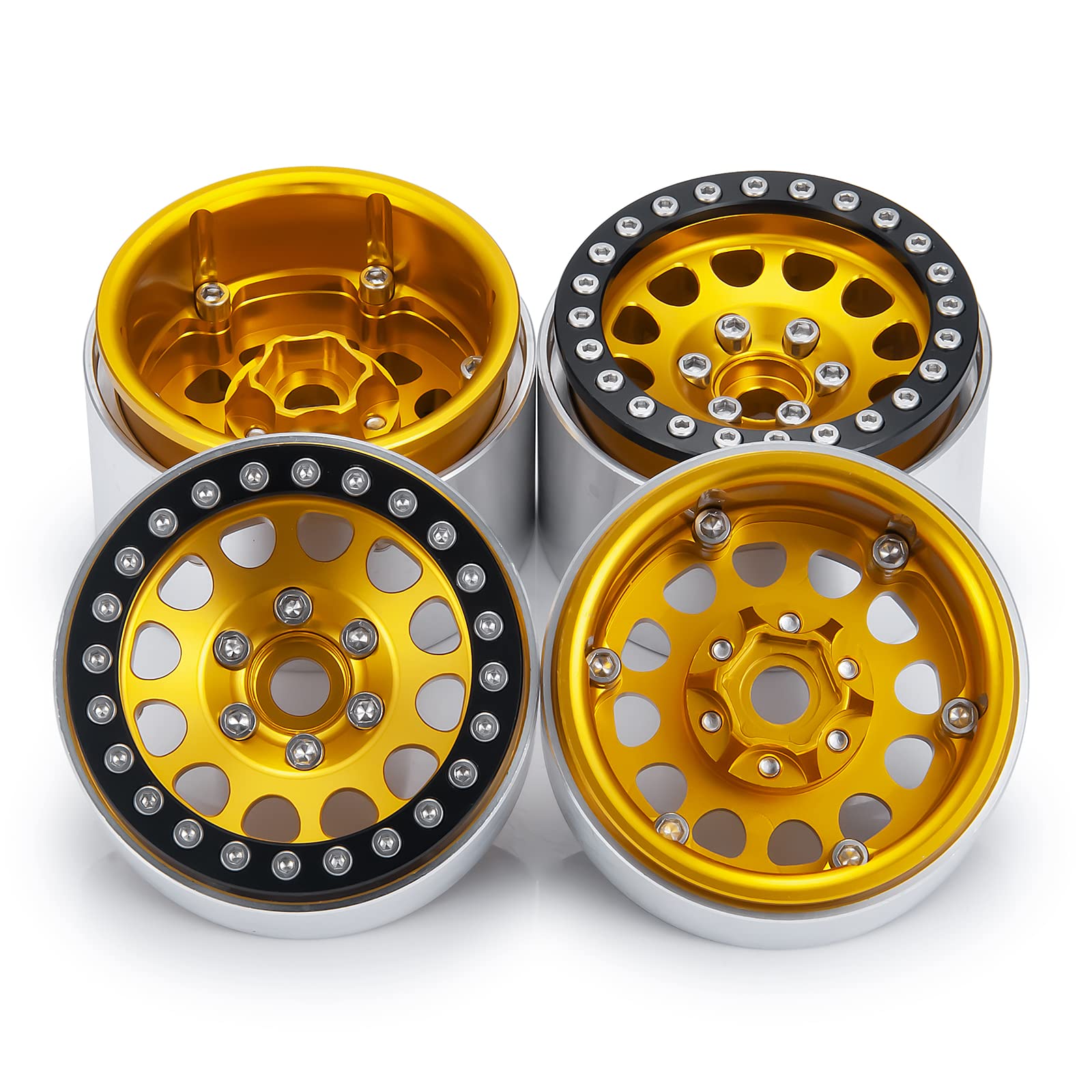 INJORA 1.9 Cerchi Ruota Beadlock per 1:10 RC Crawler Axial SCX10 90046 SCX10 III AXI03007 Traxxas TRX4 Redcat GEN8,Lega Metallica,107g/pz (Nero