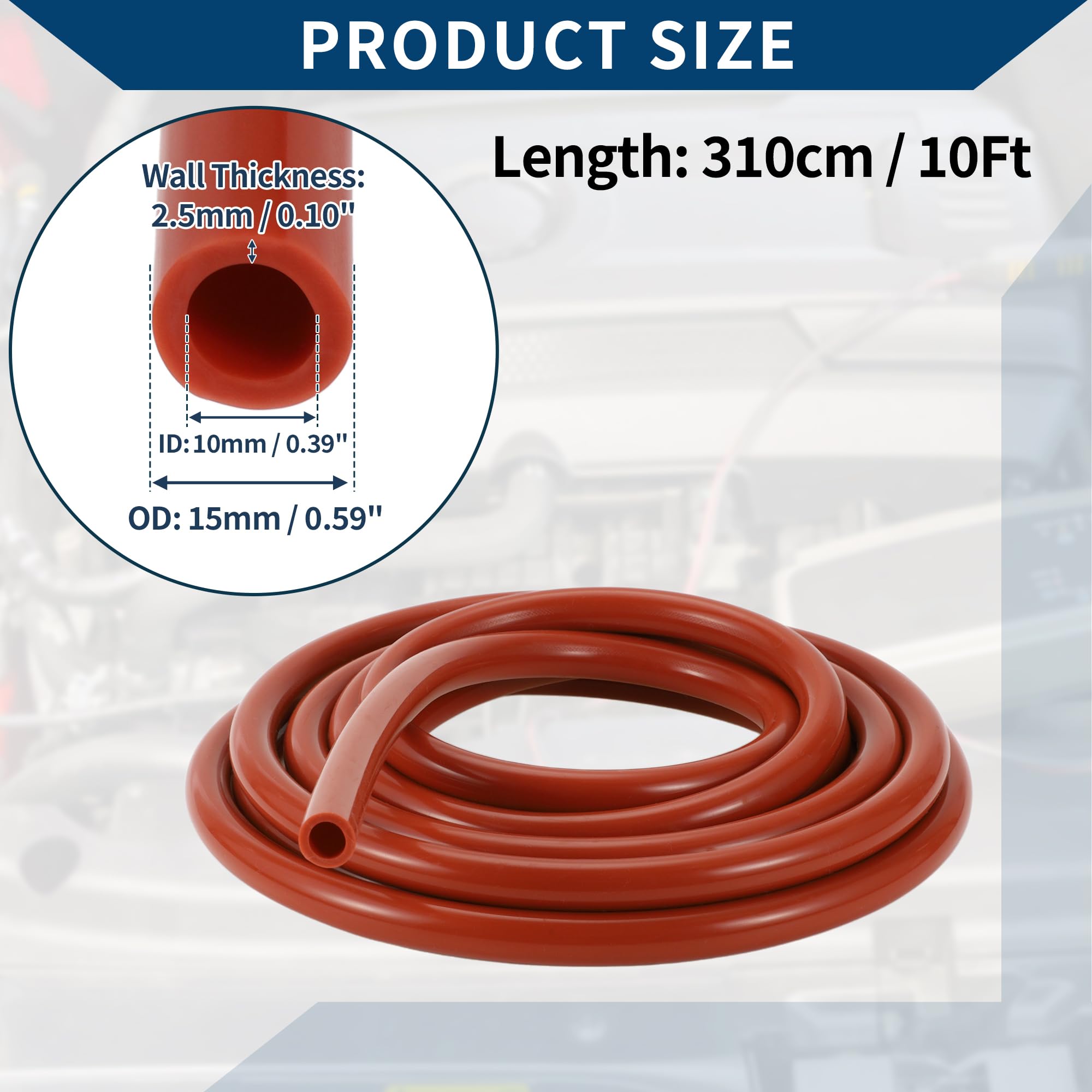 Tubo in Silicone per Aspirazione Tubo per Linea di Aspirazione Automobilistica ad Alta Temperatura 10Ft 3/8" 10mm ID 2.5mm Spessore 1 Pz Rosso