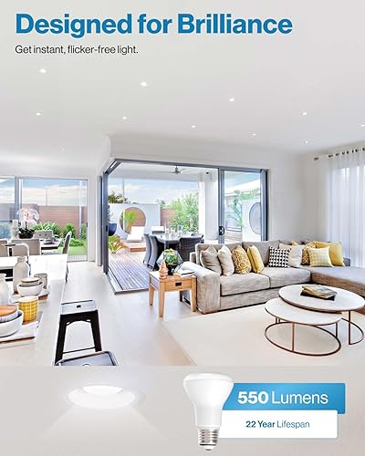 Miniatura 2 de Sunco - Paquete de 10 bombillas LED BR20 regulables, pequeñas bombillas de iluminación empotradas, mini luz de inundación R20 para interiores, 550