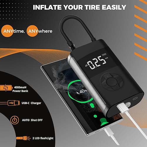 Miniatura 3 de K  Compresor de aire portátil para inflado de neumáticos  Inflado rápido y confiable con 150 PSI  Bomba de aire eléctrica con manómetro digital