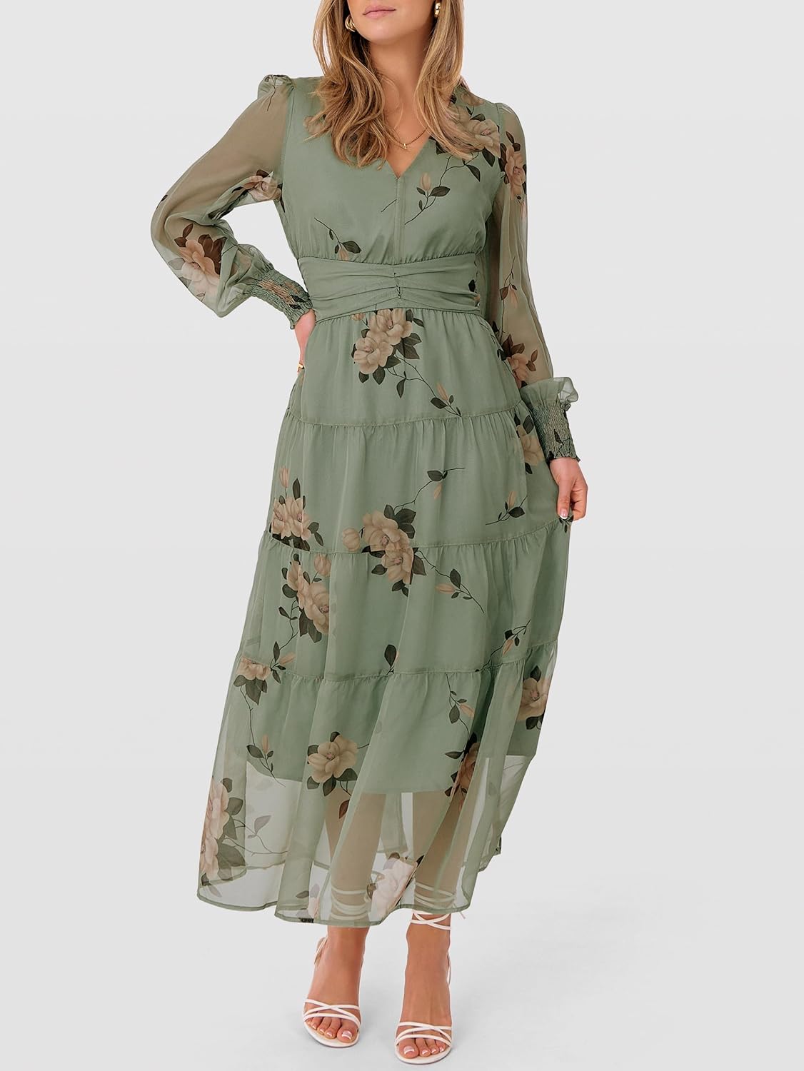 ANRABESS Womens Floral Long Sleeve Maxi Dress V Neck Chiffon Flowy Boho A-Line 2026 Spring Wedding Guest Party Wrap Dresses - Image 2