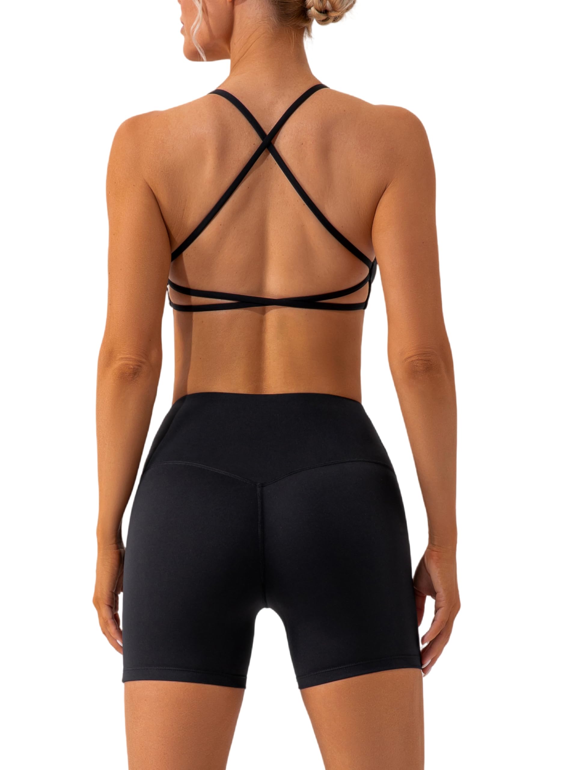 ABOCIW Workout Sets for Women 2 Piece Twist Front Halter Sports Bras High Waist Biker Shorts Exercise Gym Yoga Outfit