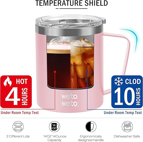 Miniatura 4 de WETOWETO Taza de café de 14 onzas taza de campamento aislada al vacío con tapa taza de viaje de acero inoxidable de doble pared termo de café para
