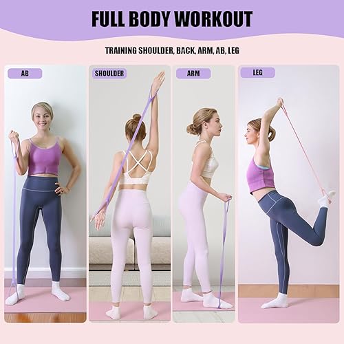 Miniatura 5 de Figure 8 Resistance Bands, 8-Shaped Exercise Band for Women Arms Shoulder Back Legs Stretching Pilates Yoga 2 piezas: rosa-15 libras/morado-25 libras