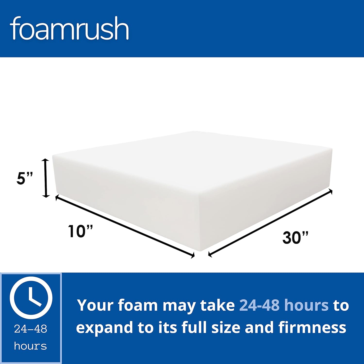 FoamRush 5" x 10" x 30" High Resilience Foam, Extra Firm Foam Sheet, Seat Cushion Upholstery Foam for Dining Chair, Square Foam Cushion, Couch Cushion Replacement, Foam Padding