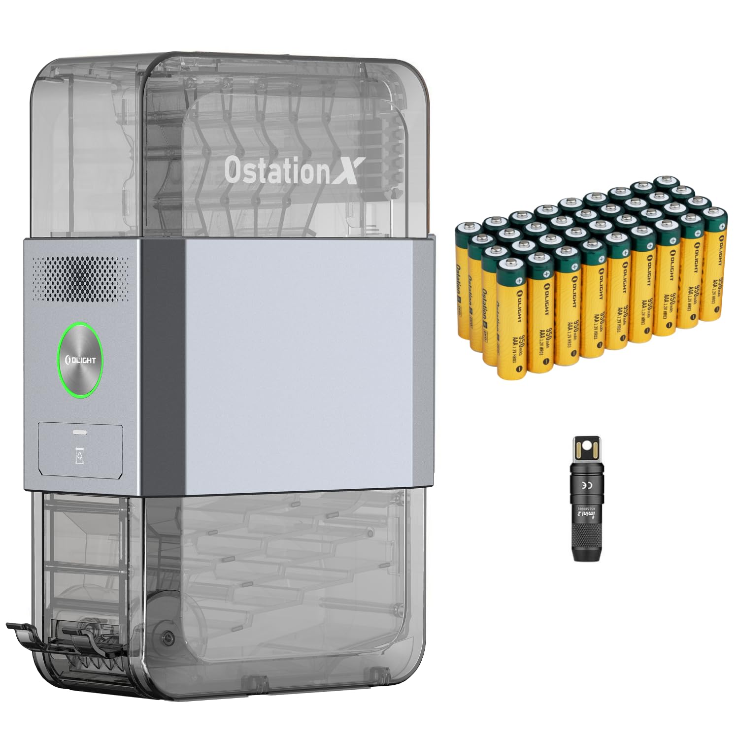 OLIGHT Ostation X Battery Charger 3-in-1 Design with Rechargeable AAA NiMH Batteries 36 Count Bundle IMINI 2 EDC Rechargeable Keychain Flashlight