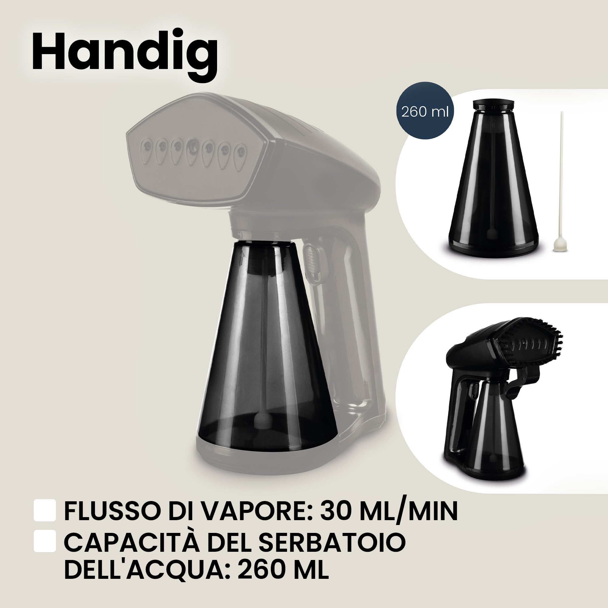 ZEEGMA Handig Ferro da Stiro Verticale 1600 W, Serbatoio 260 ml | Cavo da 2,5 m, Sicuro per Diversi Tessuti, Spazzola per Tessuti Spessi, Borsa Inclusa
