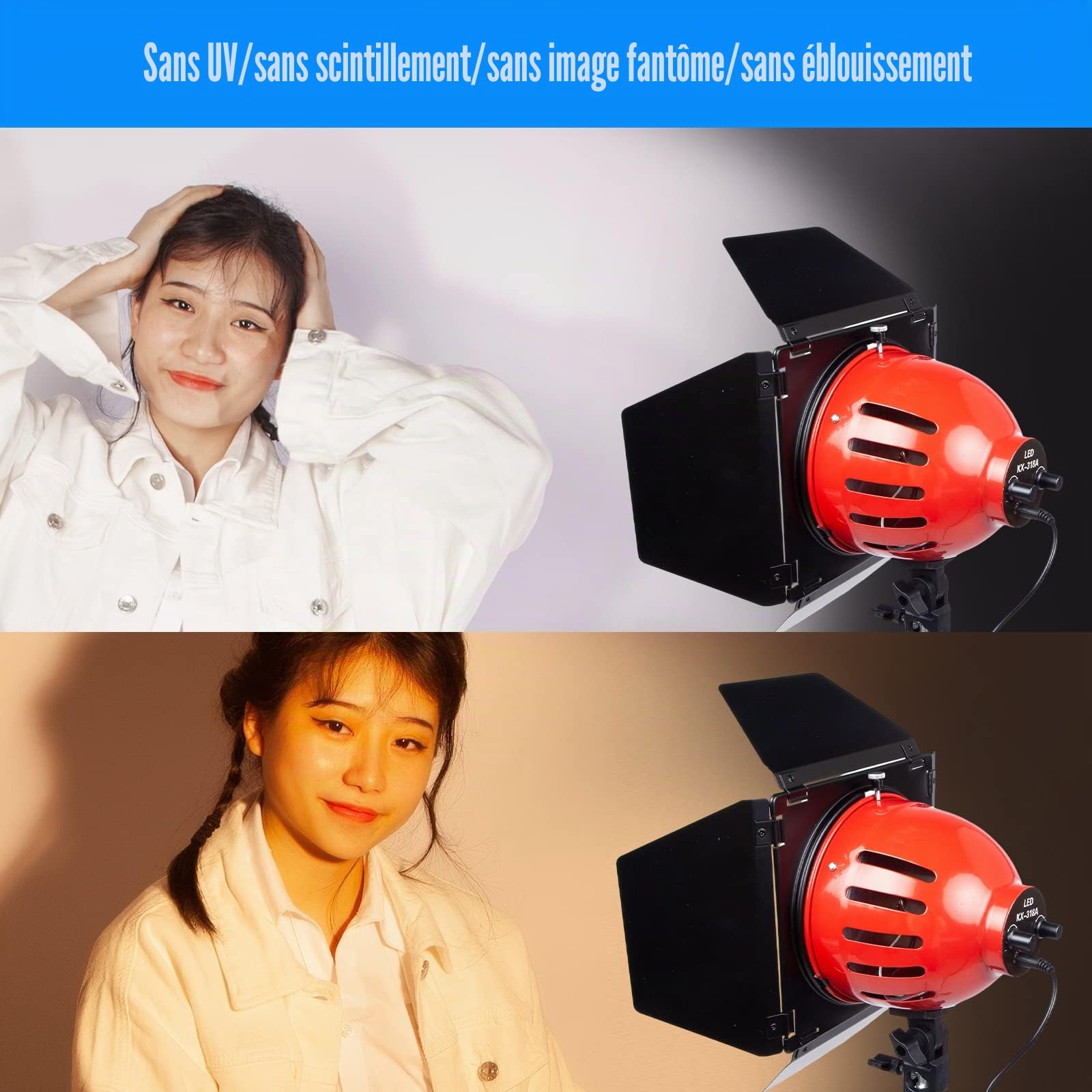 Projecteur Pro pour Studio Photo Vidéo Redhead Red Head Lampe Rouge Lumière 800W Mandarine Eclairage Continu Dimmer 3200K et 2m Trépieds pour Photographie Film Youtube Interviews