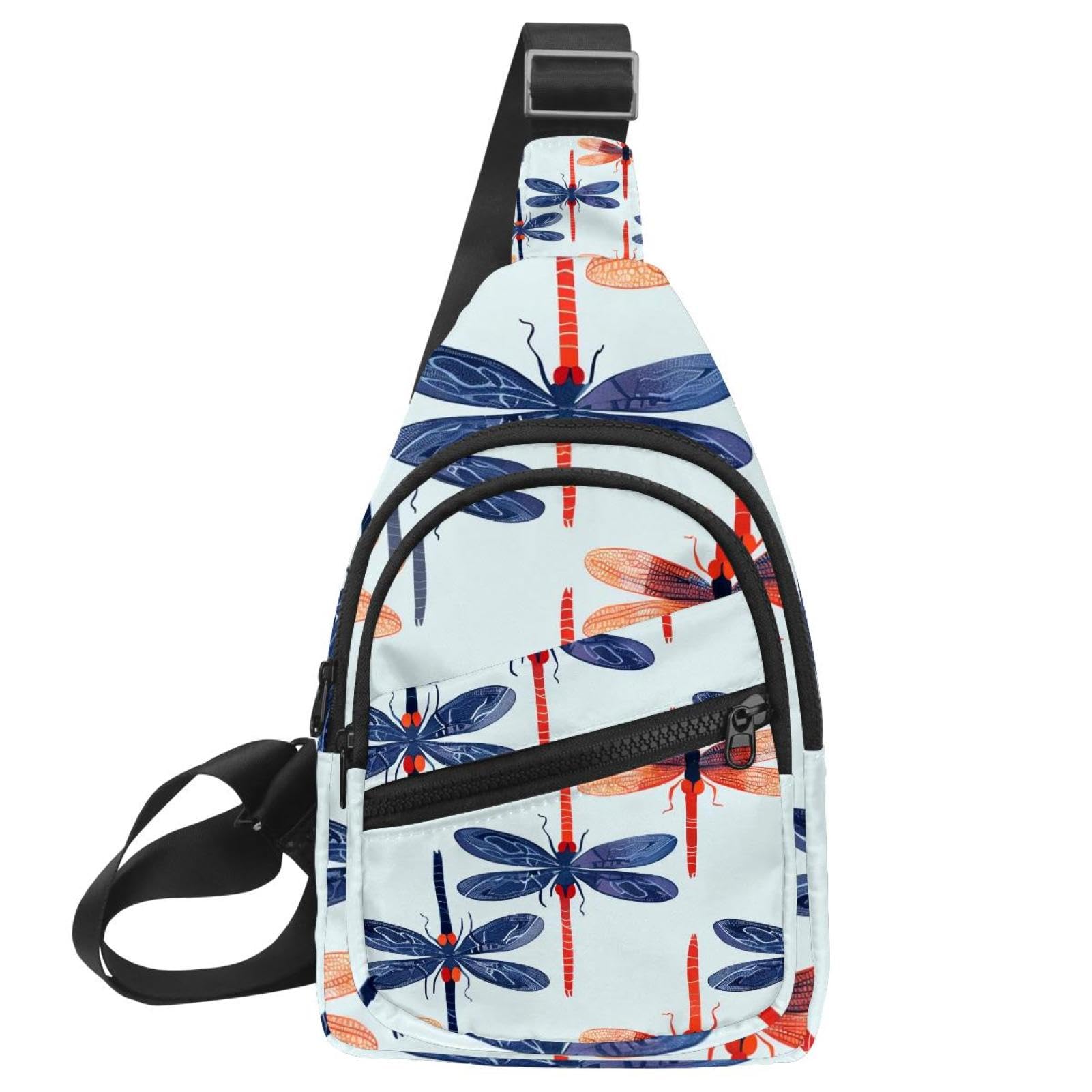 Sac à dos à bandoulière libellule rouge réglable et multicolore