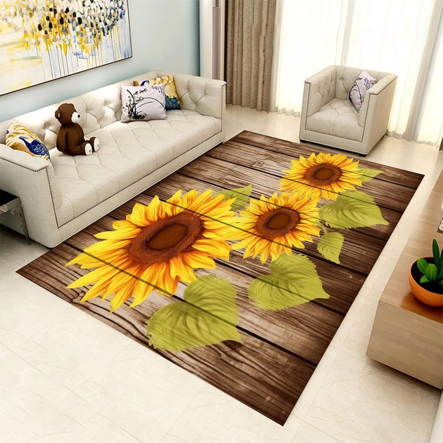Tapis 3D antidérapant fleur de tournesol 120 x 160 cm en polyester