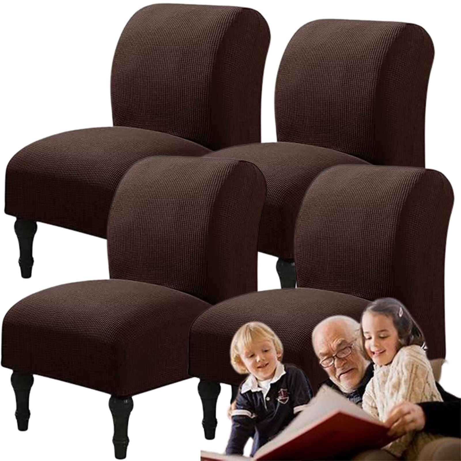 NMVAWIPT Armless Accent Chair Covers, Polyester+Spandex Stretch Slipcover, Removable Furniture Protector, For Home Hotel(#7,4pcs)