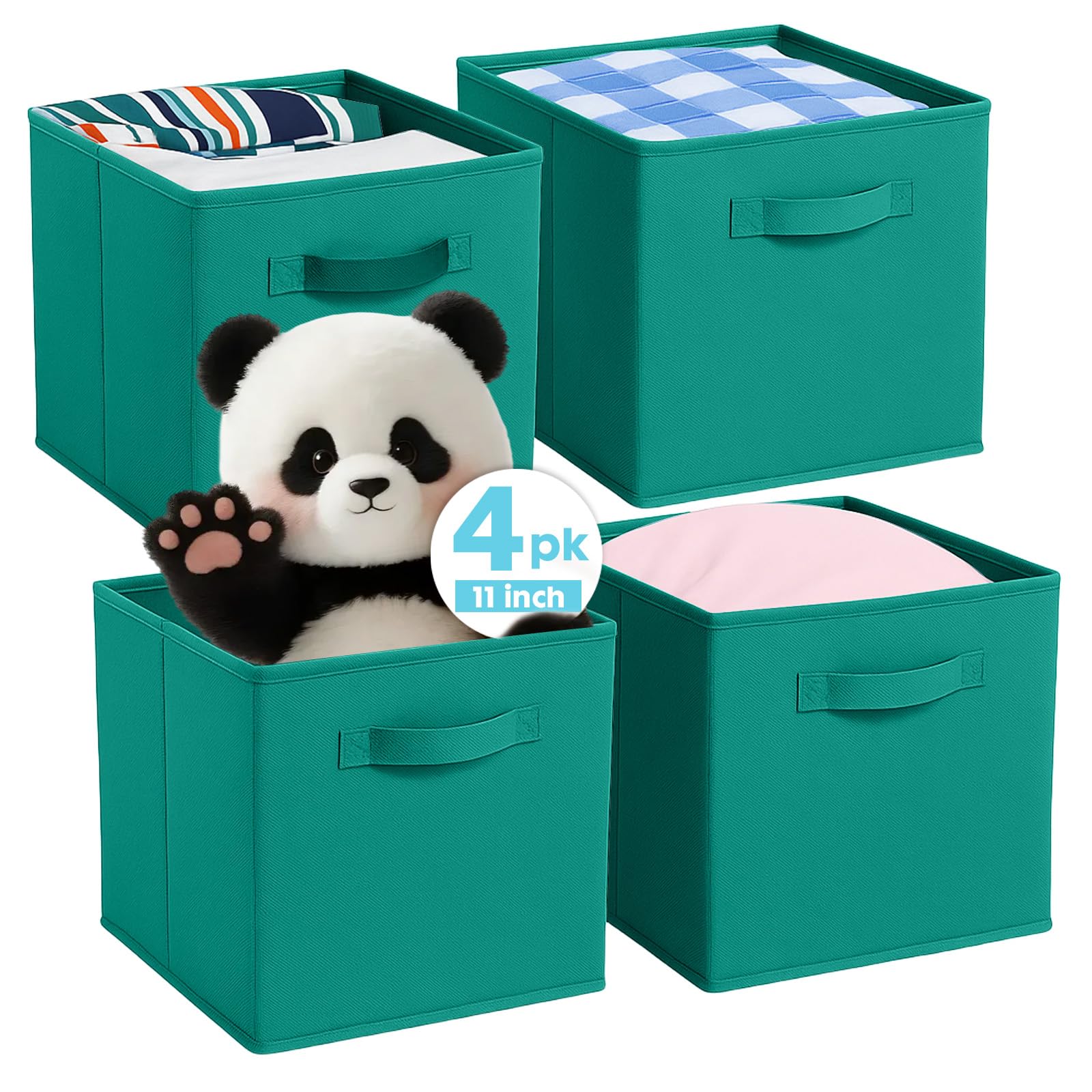 Boîte de rangement Pinkgarden, cube de rangement en tissu pliable avec poignées pour la maison, la chambre des enfants, le placard et l'organisation des jouets, lot de 4, 26,7 x 26,7 x 27,9 cm, Vert