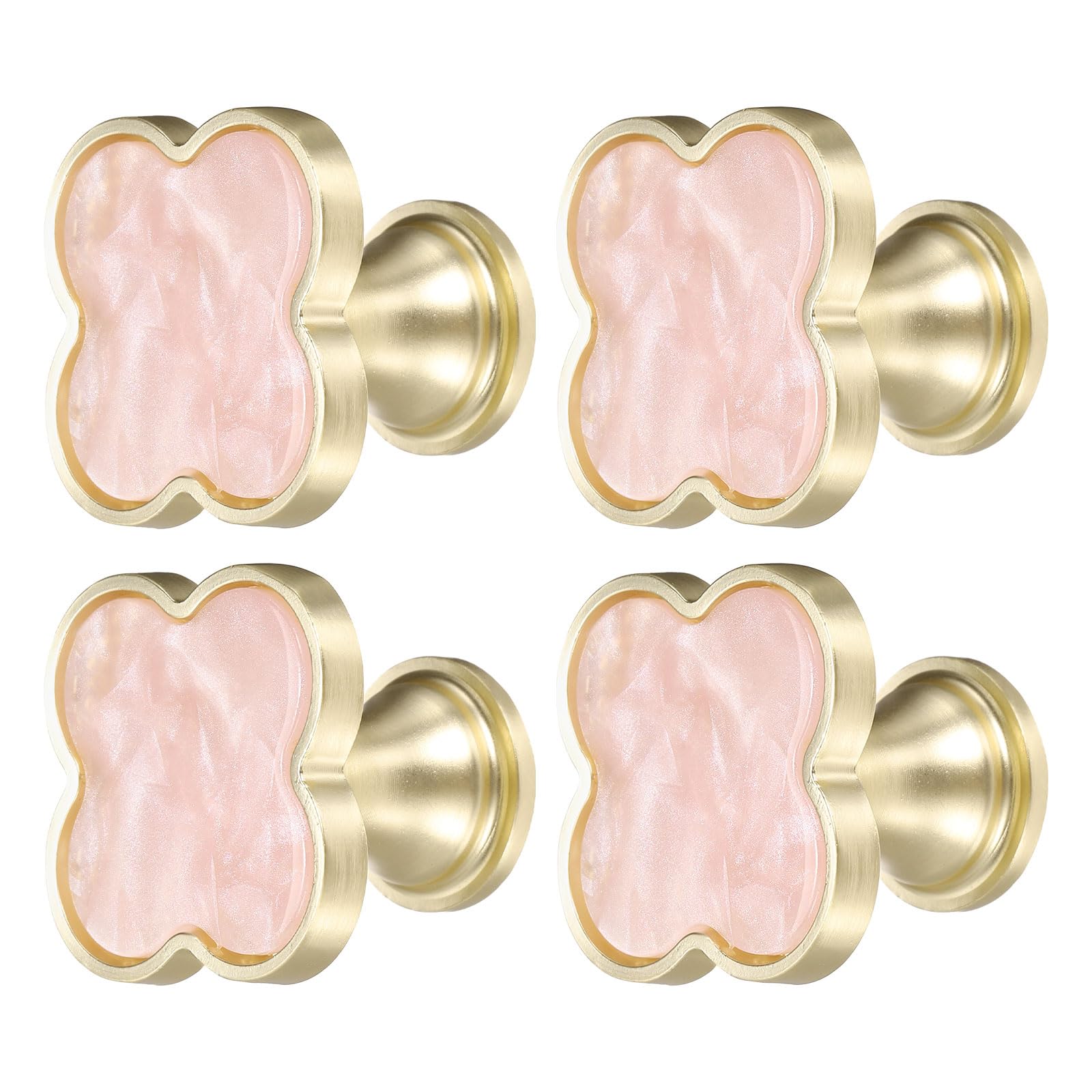 sourcing map 4Pcs Drawer Knobs, Zinc Alloy Decorative Four-Leaf Pull Handles with Screws for Furniture Dresser Wardrobe Cupboard, Pearl Pink — image 1