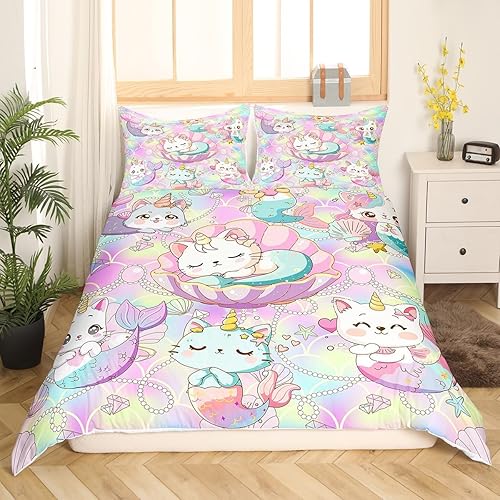 Miniatura 3 de Manfei Juego de funda de edredón de unicornio para niños, tamaño matrimonial, funda de edredón con 2 fundas de almohada, juego de ropa de cama de