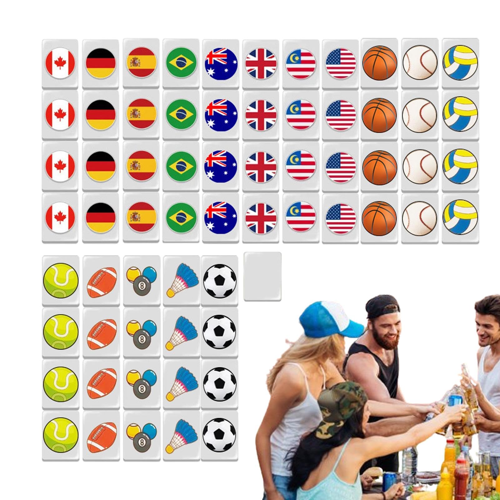 Mahjong Spiele Set,Mahjong Set - Mahjong Blockpuzzle Spiel - Mahjong mit | Nationalflagge,64 Bausteine,Tragbare Gesellschaftsspiele mit Mahjong Fliesen für divert