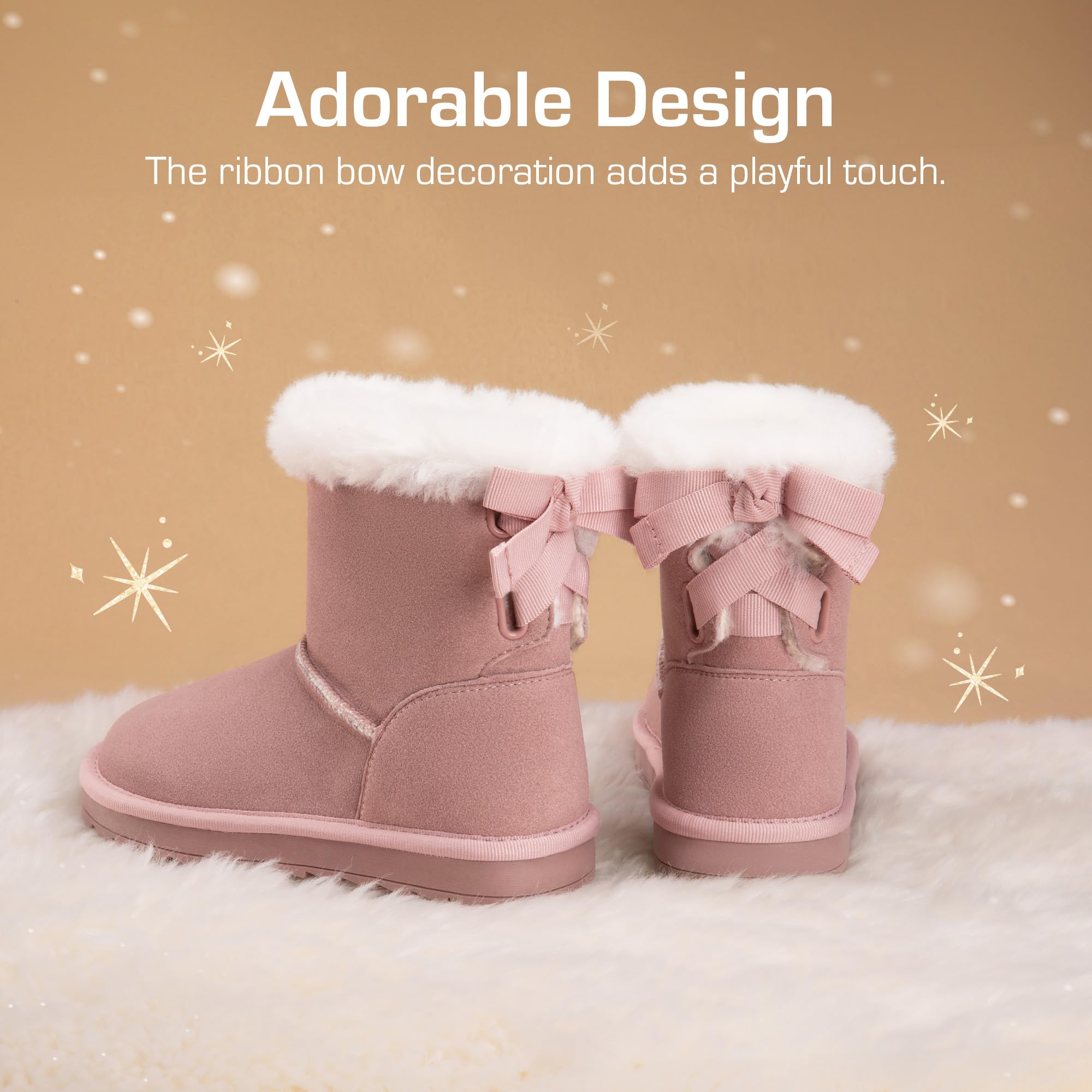 DREAM PAIRS FuzzyChic - Stivali invernali da bambina, in pelliccia sintetica, con fiocco | Stivaletti per bambini piccoli/grandi, comodi, alla moda, leggeri