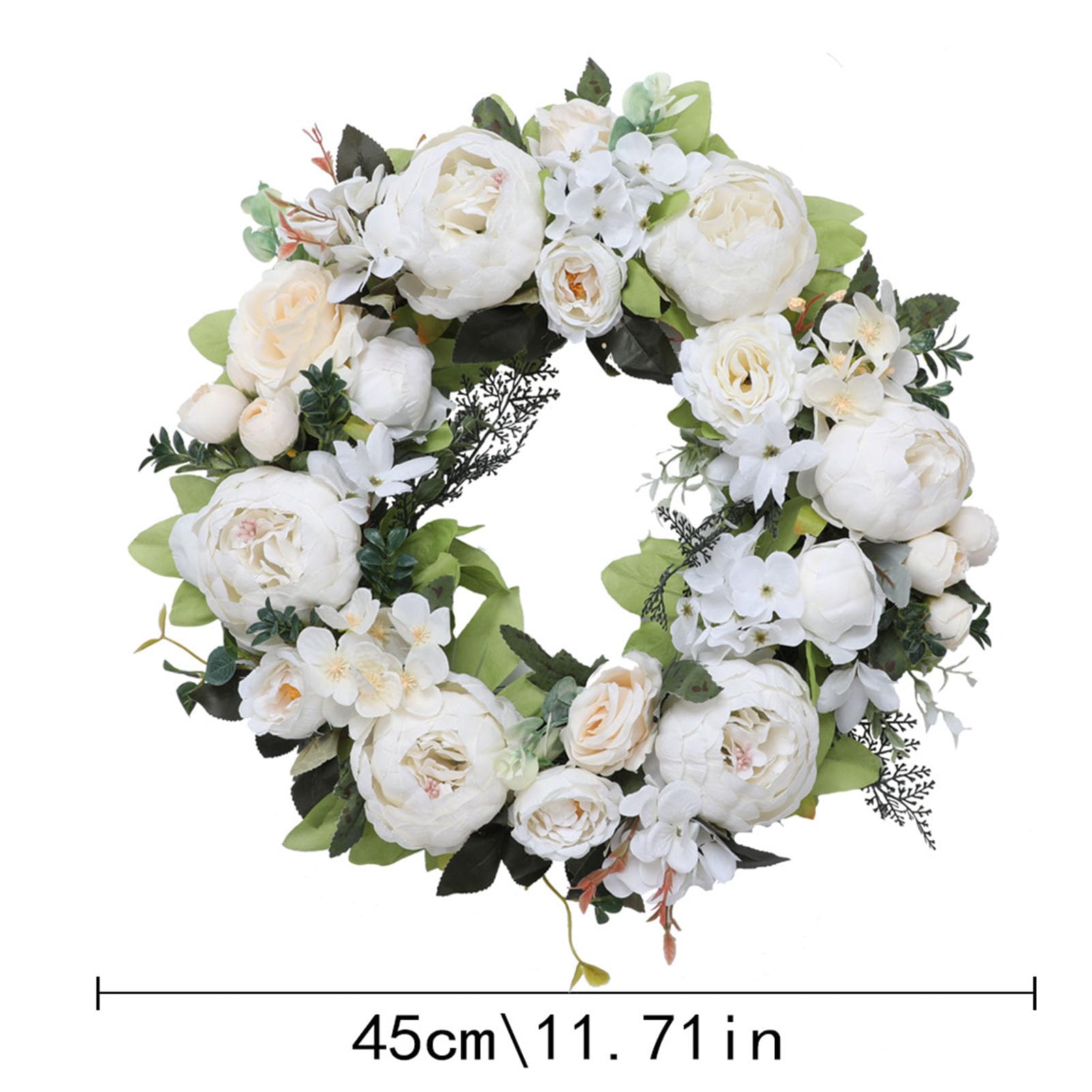 RIZGHWOY Ghirlanda Floreale di Peonia Rosa Artificiale, Decorazione da Appendere Alla Porta con Fiori Finti Fatti a Mano da 17,7 Pollici per la Casa della Parete di Nozze (WHITE)