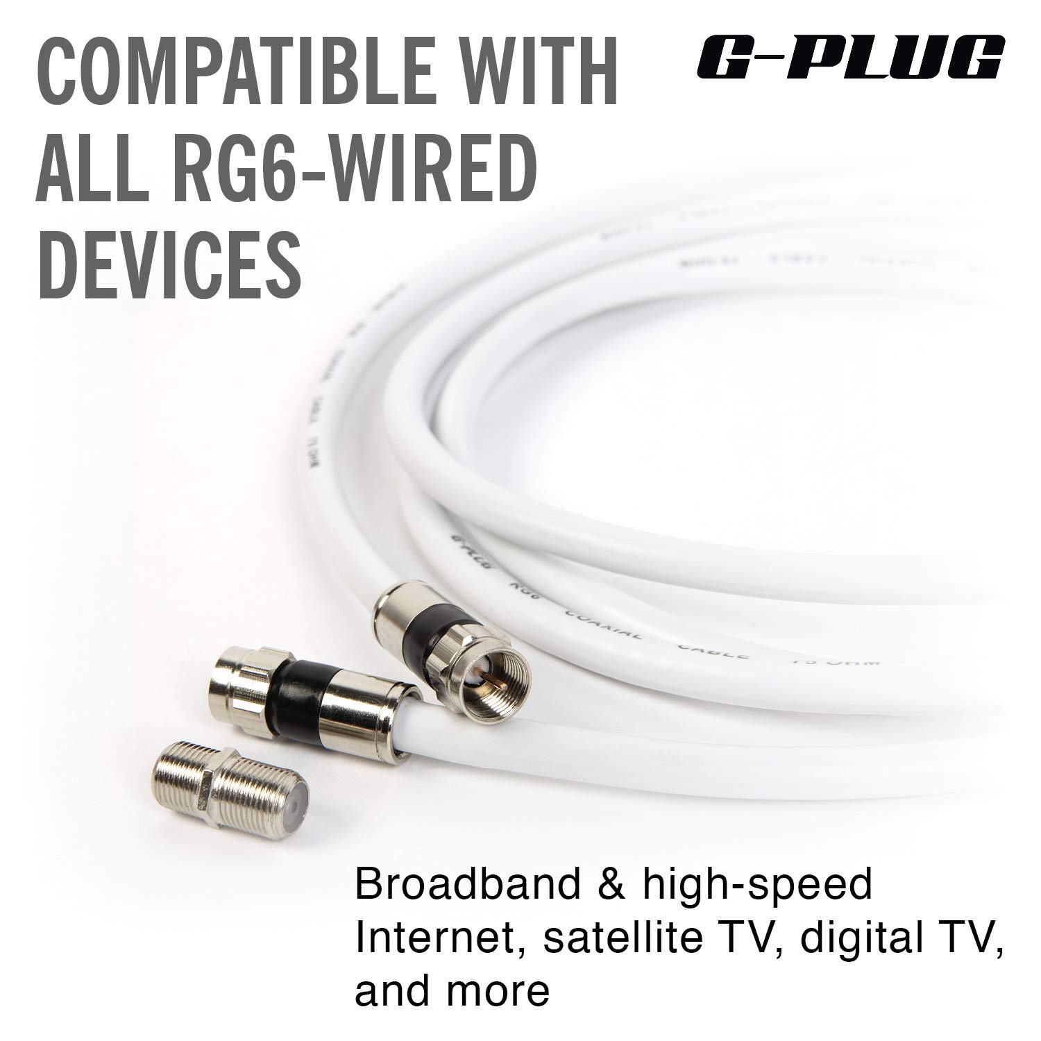 6FT GPLUG RG6 Coaxial Cable Connectors Set HighSpeed