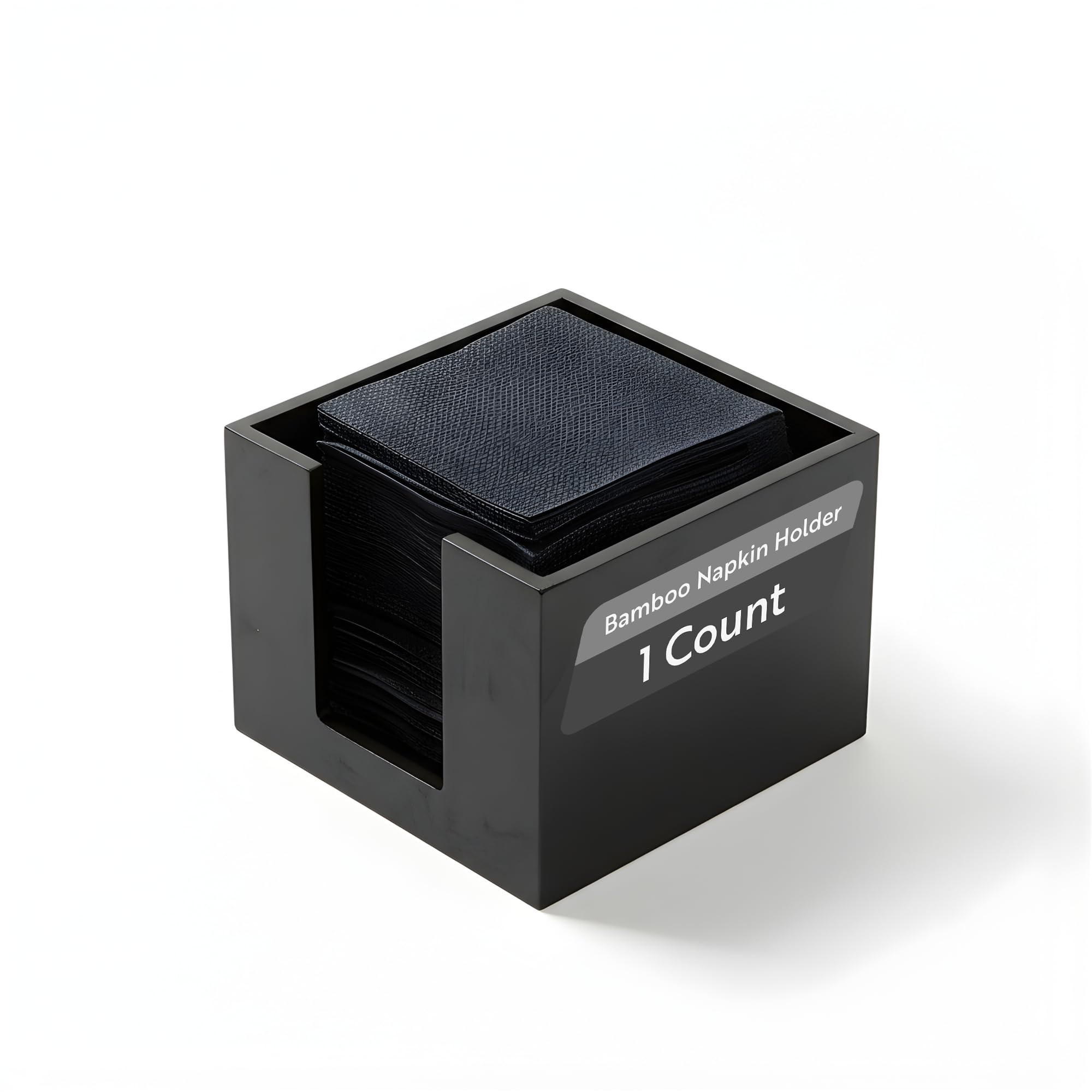 Restaurantware Servilletero de cóctel de 5.5 x 4 pulgadas, 1 servilletero cuadrado plano, para bares, mesas de cocina o encimeras, soporte resistente de bambú negro para decoración de comedor