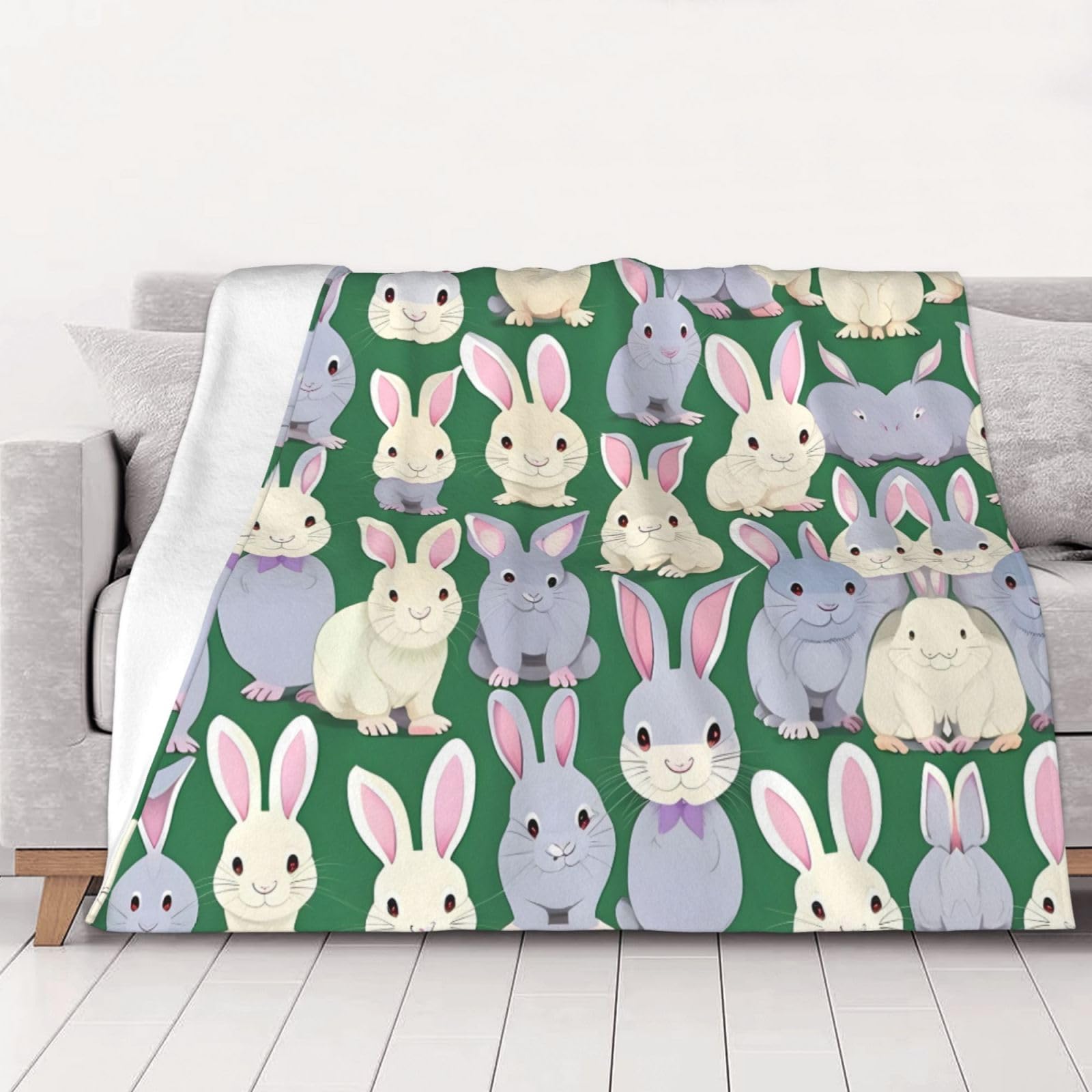 Couverture lapins mignons plaid hypoallergénique lavable sans plis pour lit 152x203