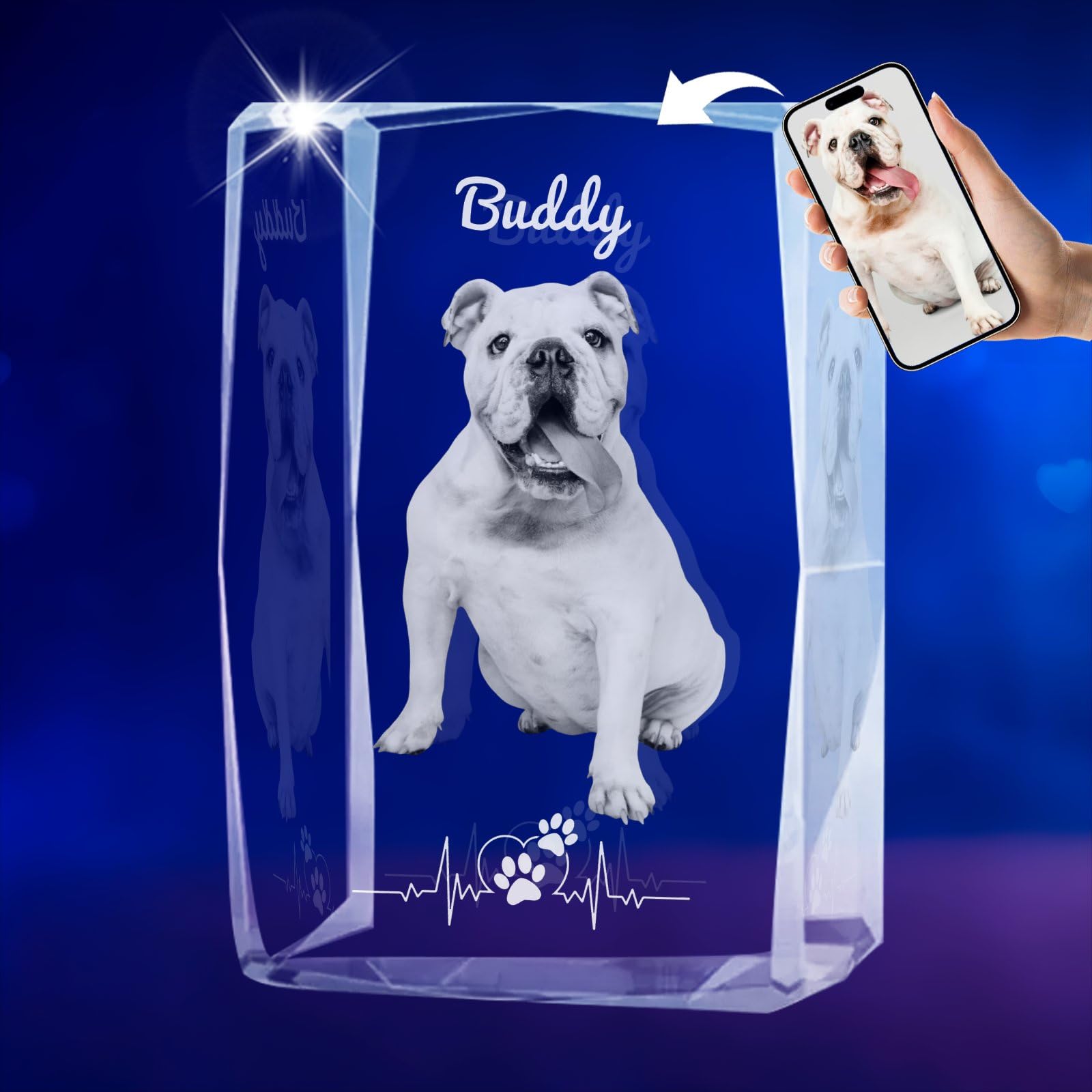 Glass Engraved 3D Crystal Dog Memorial For Loss Personalized Picture Christmas Custom Memorial Valentine Sign Gift