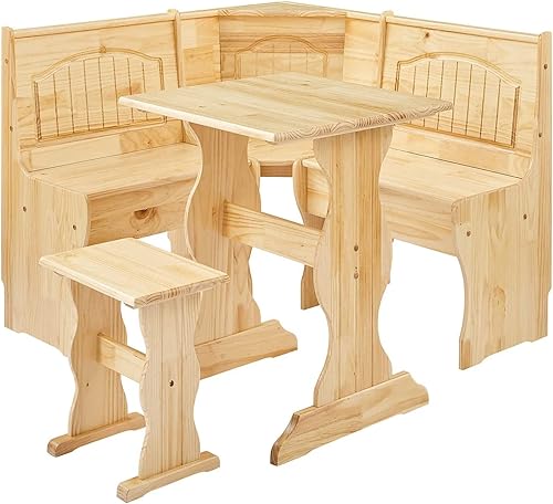MUSEHOMEINC Juego de mesa de comedor de madera maciza de 3 piezas de estilo tradicional con banco juego de mesa de almacenamiento oculto para