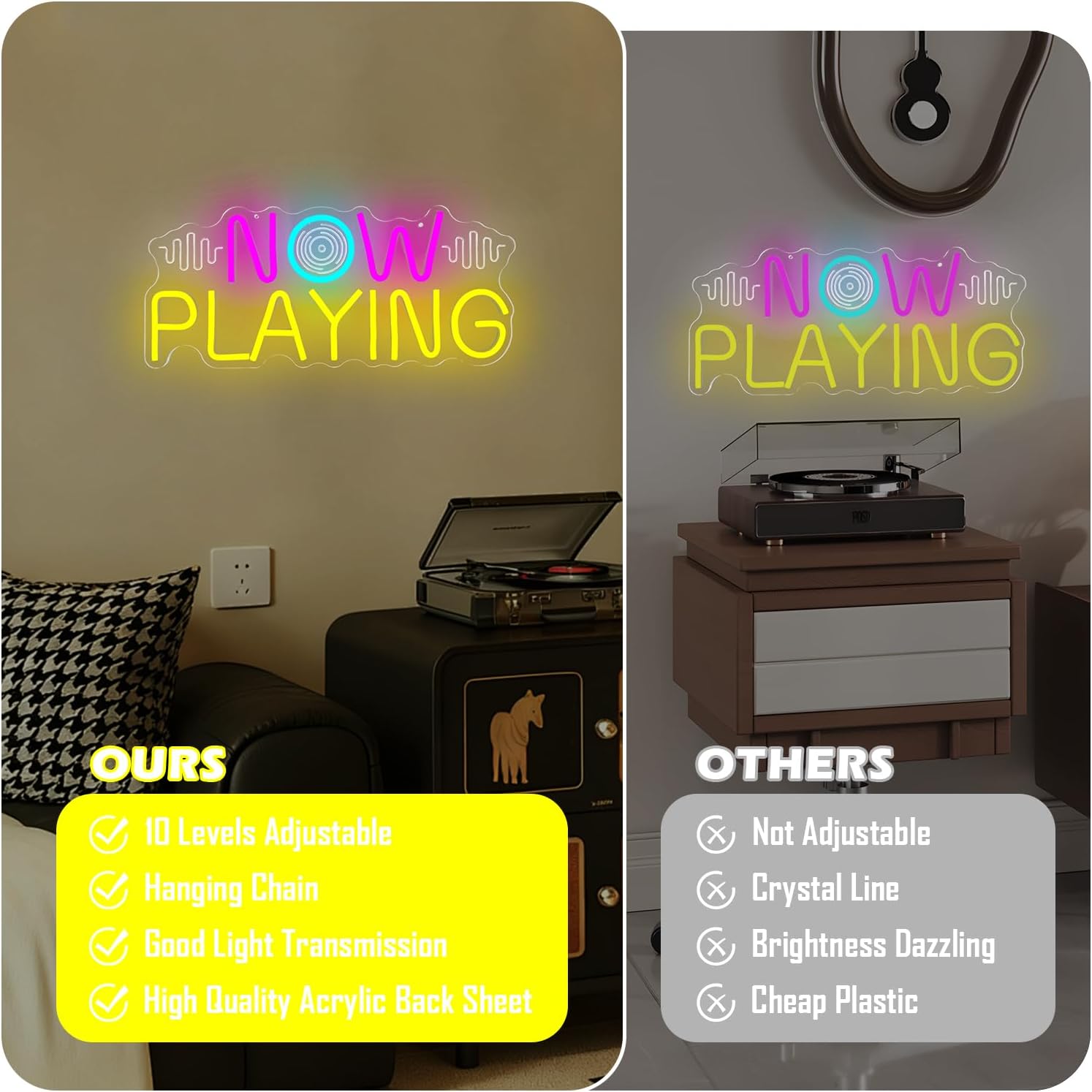 Music Neon Sign Colorful Now Playing LED Sign for Studio Retro Music Neon Light for Bedroom Bar Living Room Spinning Light Up Sign for Wall Decor Record Neon Decorations Gifts for Vinyl Lovers