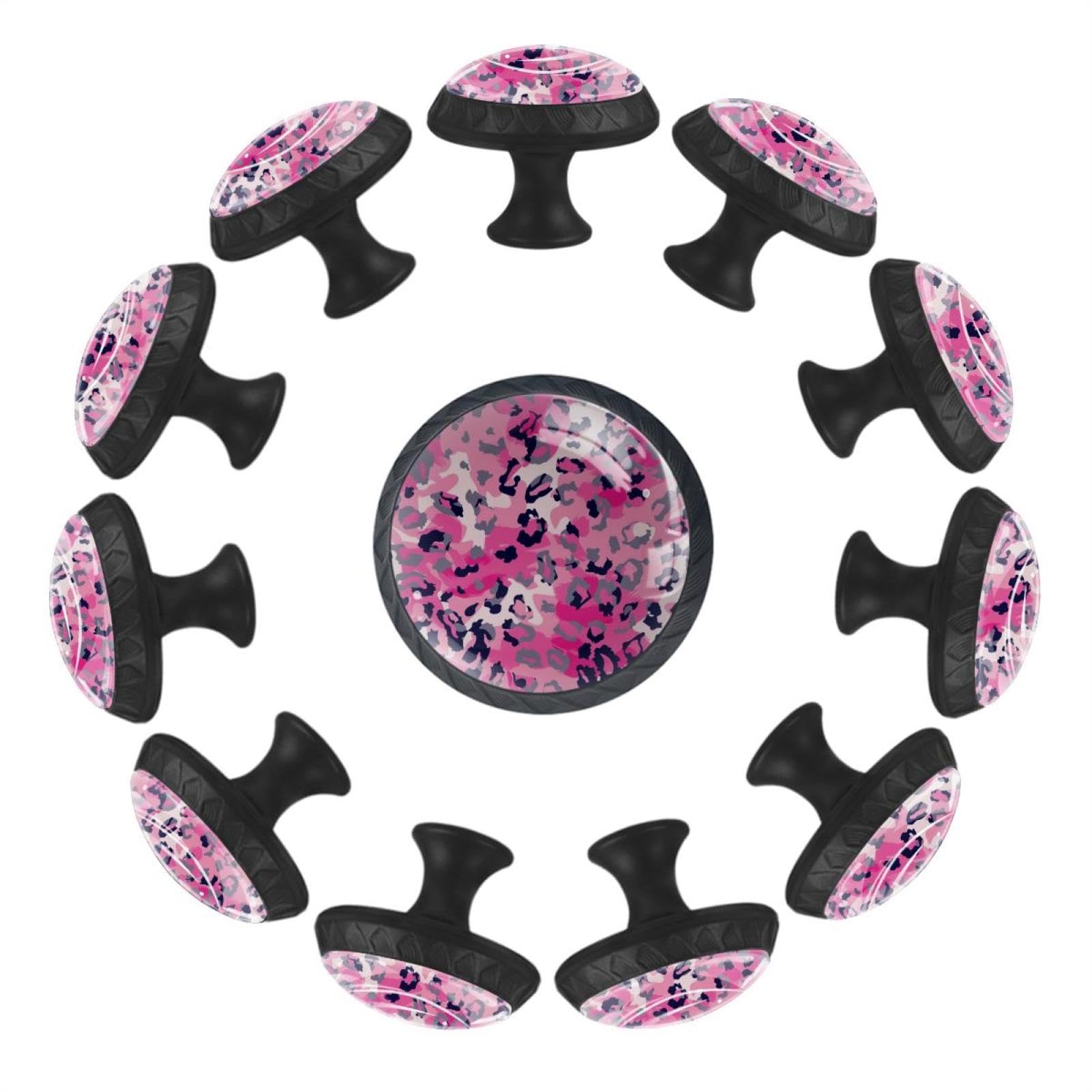 Boutons en verre cristal léopard rose pour meuble (Lot de 12) - Diamètre standard pour commode