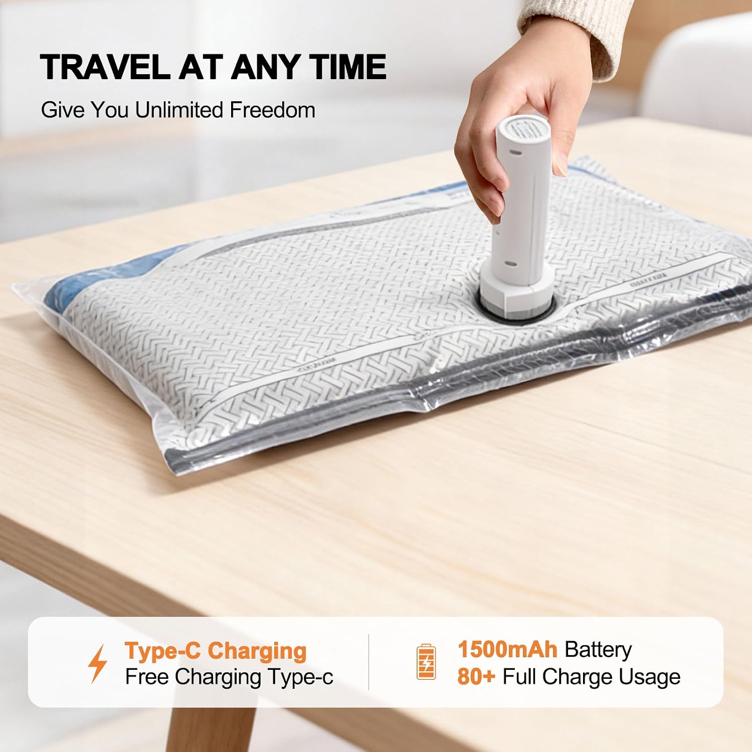 9 Pack Vacuum Storage Bags with Rechargeable Wireless Pump for Clothes Home | Rechargeable wireless pump helps compress clothes blankets and seasonal items in a 9 pack set for travel and home storage use