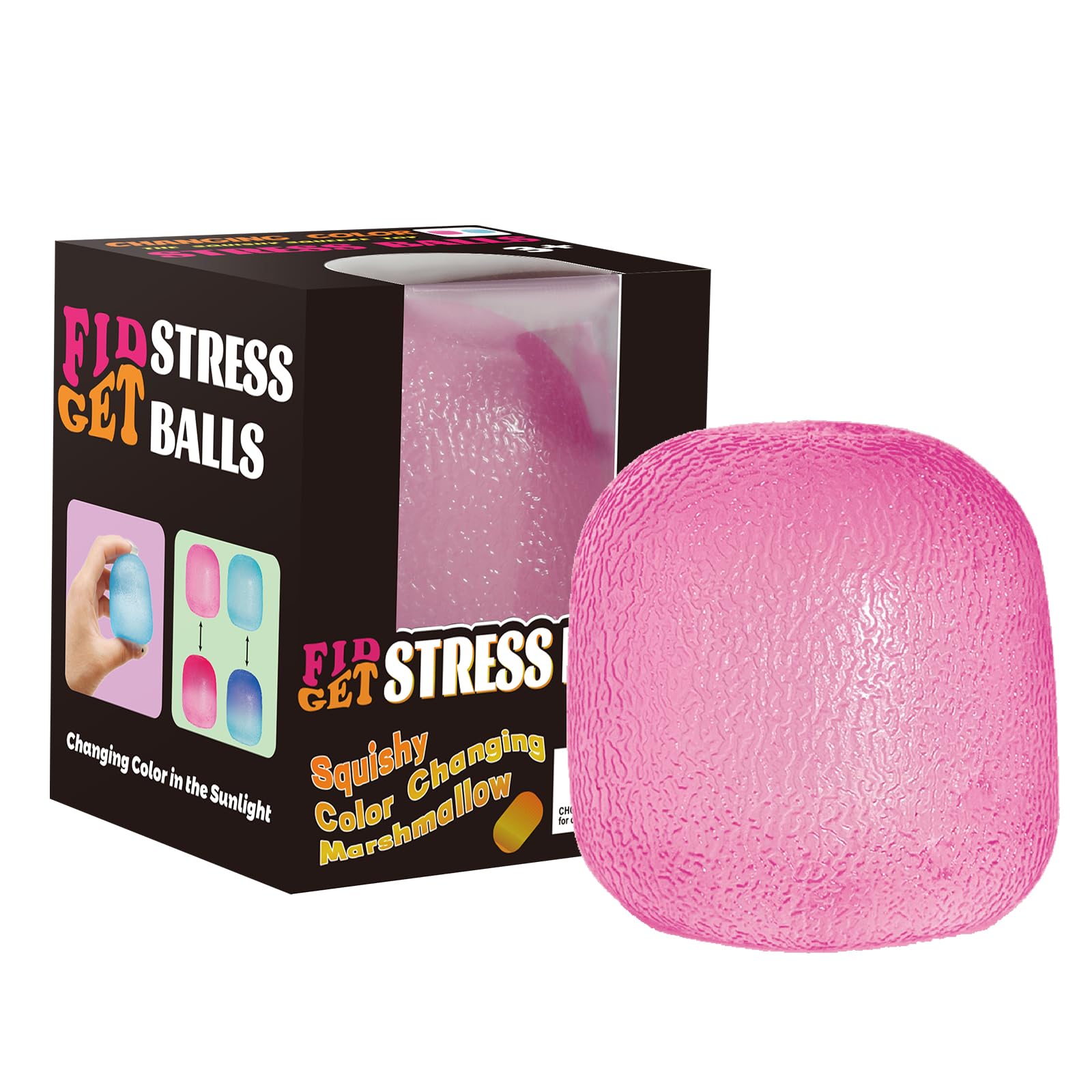 Fidget Toys Stress Balls for Kids & Adults, Sunlight Color-Changing Malt Sugar Squishy, Slow Rise Gel Ball