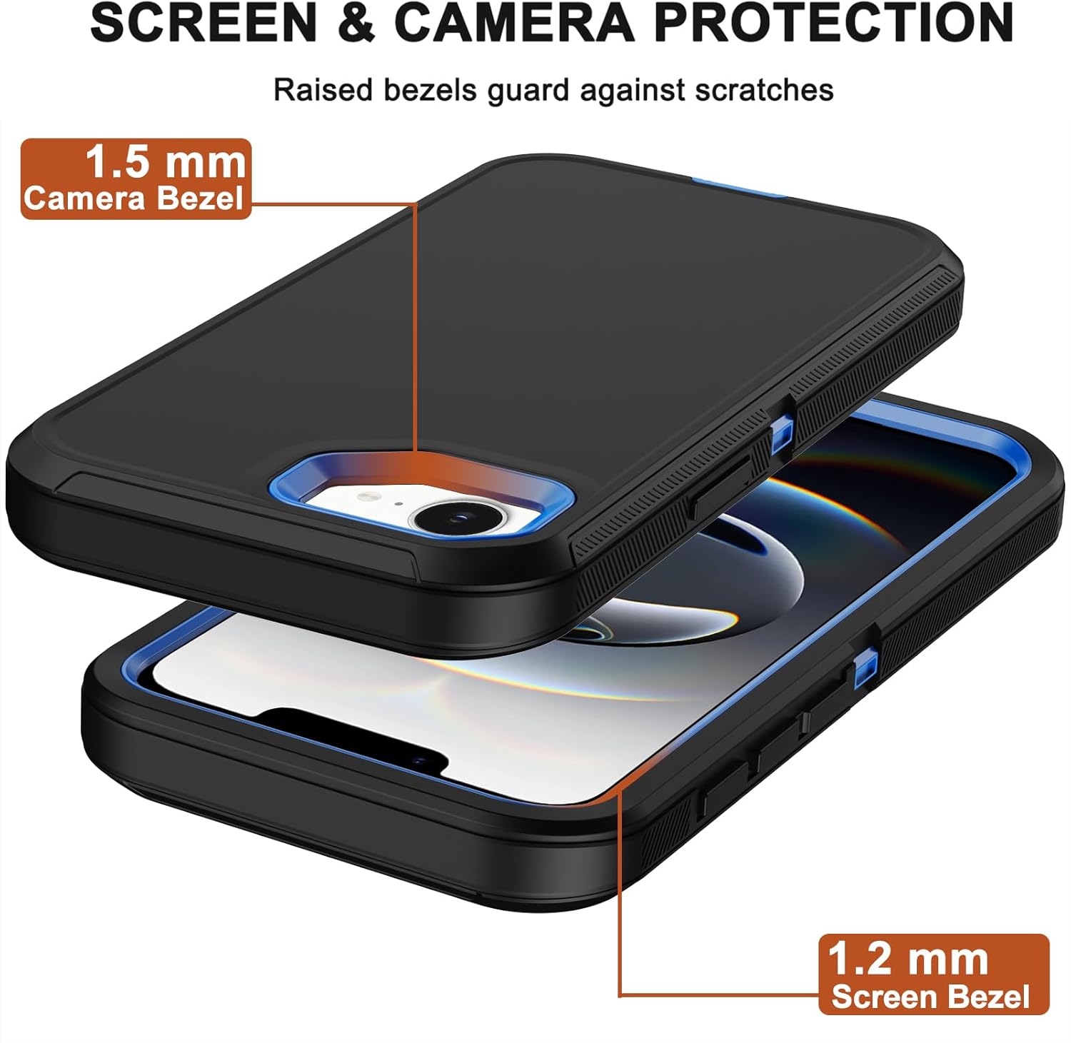 RubCase for iPhone 16e Case with Screen Protector x2, Belt Clip Holster Heavy Duty Military Grade Full Body Shockproof Dust-Proof Drop-Proof Rugged Protective Cover for Apple iPhone 16e (Black/Blue) - Image 5