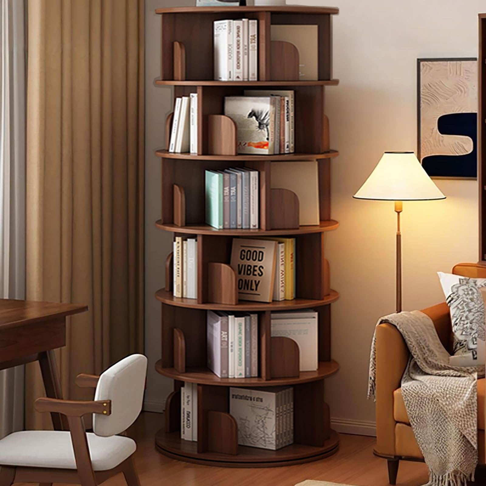 ASerZenith 360° Rotating Bookshelf Multifunctional Vertical Storage Rack Decorative Office Shelf For Home Organization,191Cm