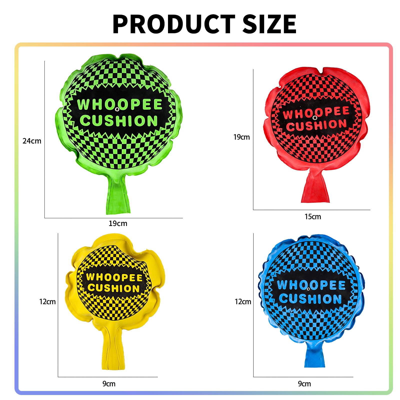 4 Pezzi Cuscino Scorreggione Cojín pedos,Autogonfiante Whoopee Cuscino,Cuscino per Scoregge,Adatto Bambini Adulti per Scherzi Divertimento (Grande/Verde,Medio/Rosso,Piccolo/Giallo+Blu)