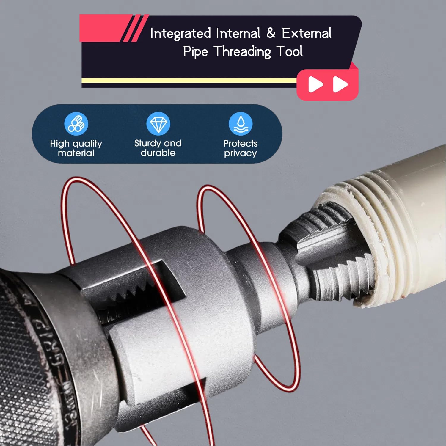 Pipe Thread Cutting Tool, Integrated Internal & External Threading Tool for Electric Drills, PVC Pipe Threader Kit with Rethreading Function, Compatible with 1/2