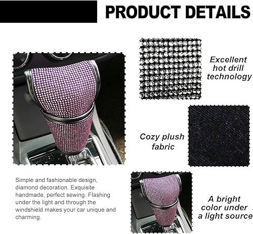Miniatura 3 de Funda para palanca de cambios automática, protector de diamantes de imitación con purpurina de cristal, accesorios de decoración universal para