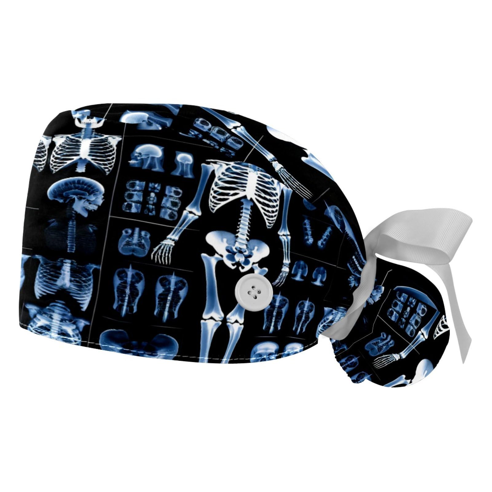 2 PCS Bouffant Cap with Button Ponytail Pouch Working Cap Sweatband Adjustable Surgical Cap Black and White Cow