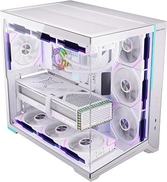 ESGAMING ZEROMAX ATX PC Case Mid-Tower Airflow Gaming Computer Case | 8 Slanted Base |Tempered Glass Panoramic View | Fully Ventilated | White-No Fan