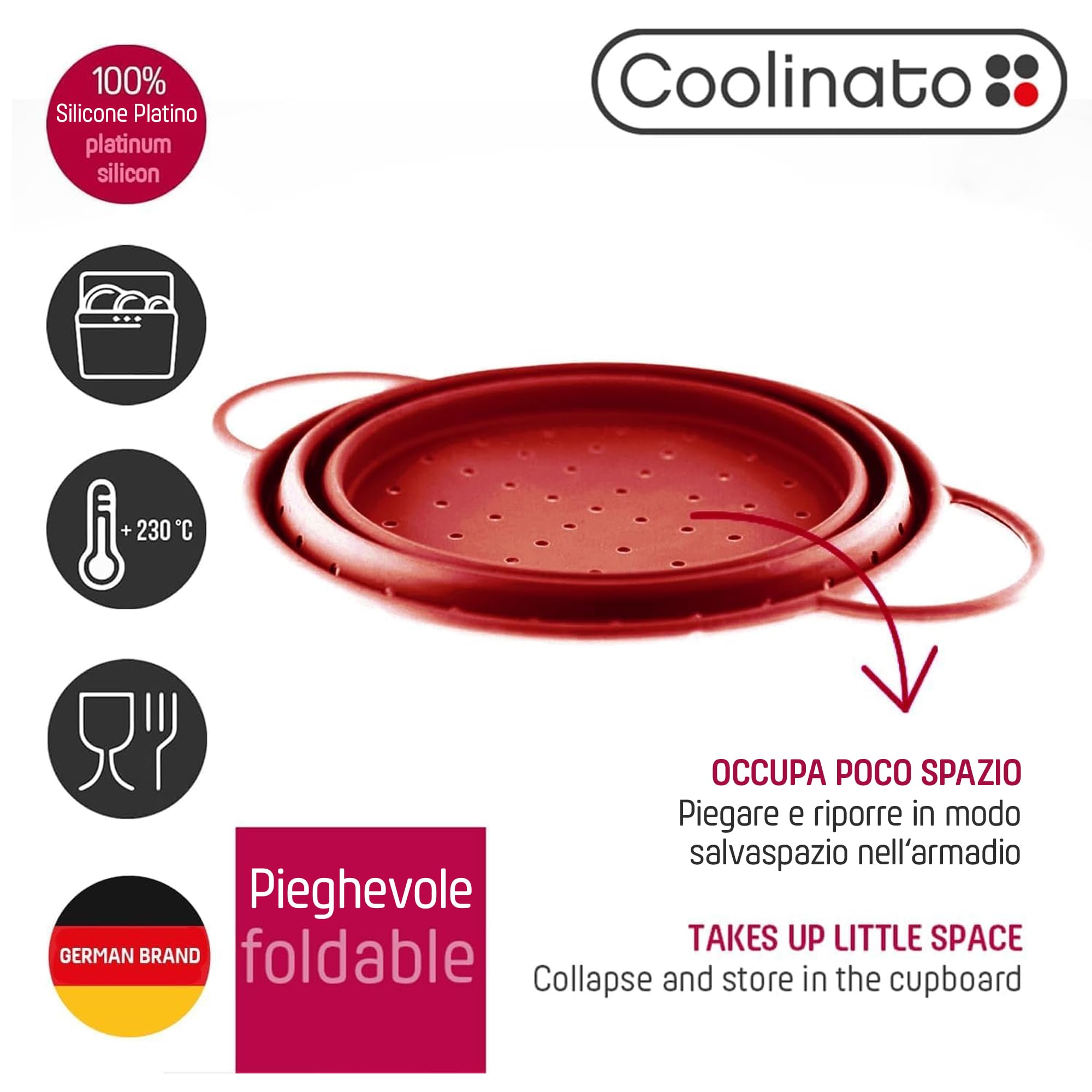Colino Pieghevole In Silicone Alimentare: Diametro 26,4 Cm, Lavabile In Lavastoviglie, Per Pasta E Verdura (Grigio) - 2