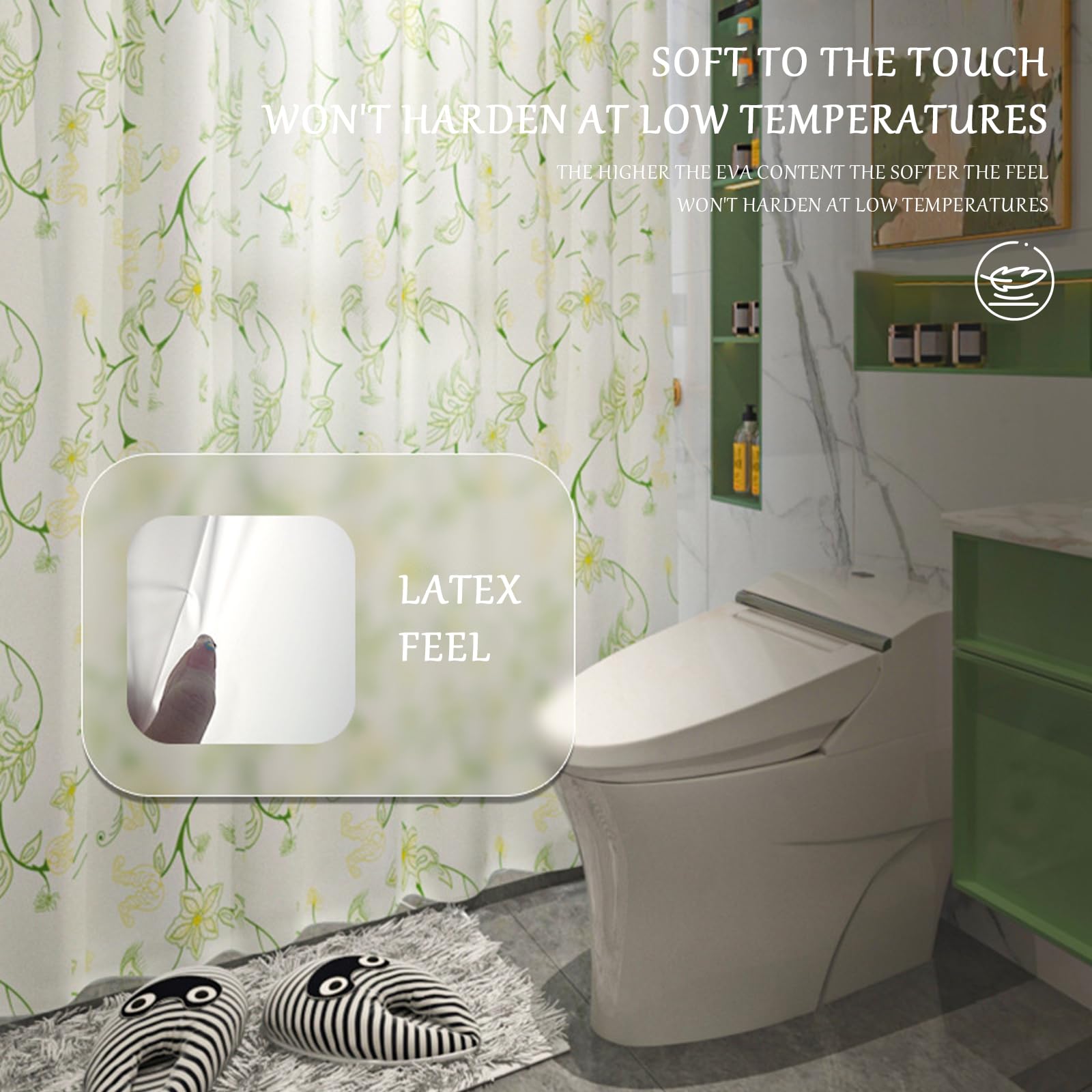 Duschvorhang 180x200 cm, Duschvorhang Anti-schimmel, Wasserdicht Und Trocknet Schnell, Waschbar Eva Shower Curtain, Mit Haken, Für Badezimmer Und Badewanne. (180 * 200cm, Geblümt B)