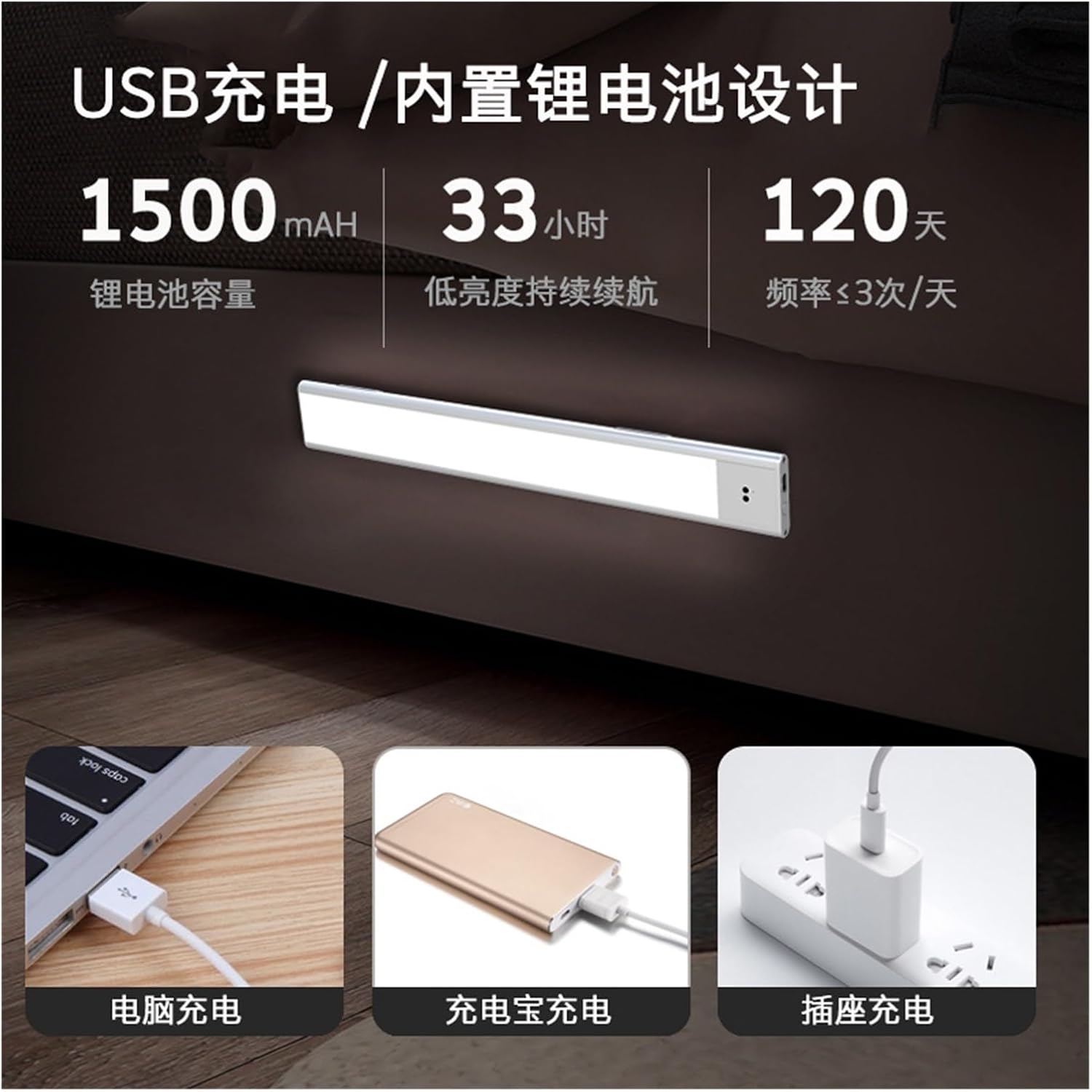 MeLphi Wireless Smart LED Hand scan Sensor Cabinet lamp Kitchen Desk Bedside Mirror LED Charging Magnetic Strip lamp (Color : Tricolor, Size : 40cm)