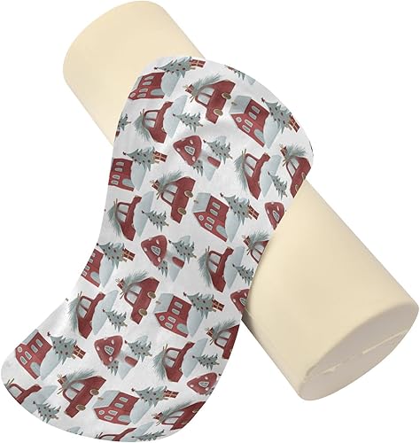 Miniatura 6 de linqin Navidad Rojo Coches Árboles Redondo Cervical Rollo Almohada Cuello Rollo Almohada Forma Lumbar Redonda Almohada Rodillo Masaje Cama Almohada