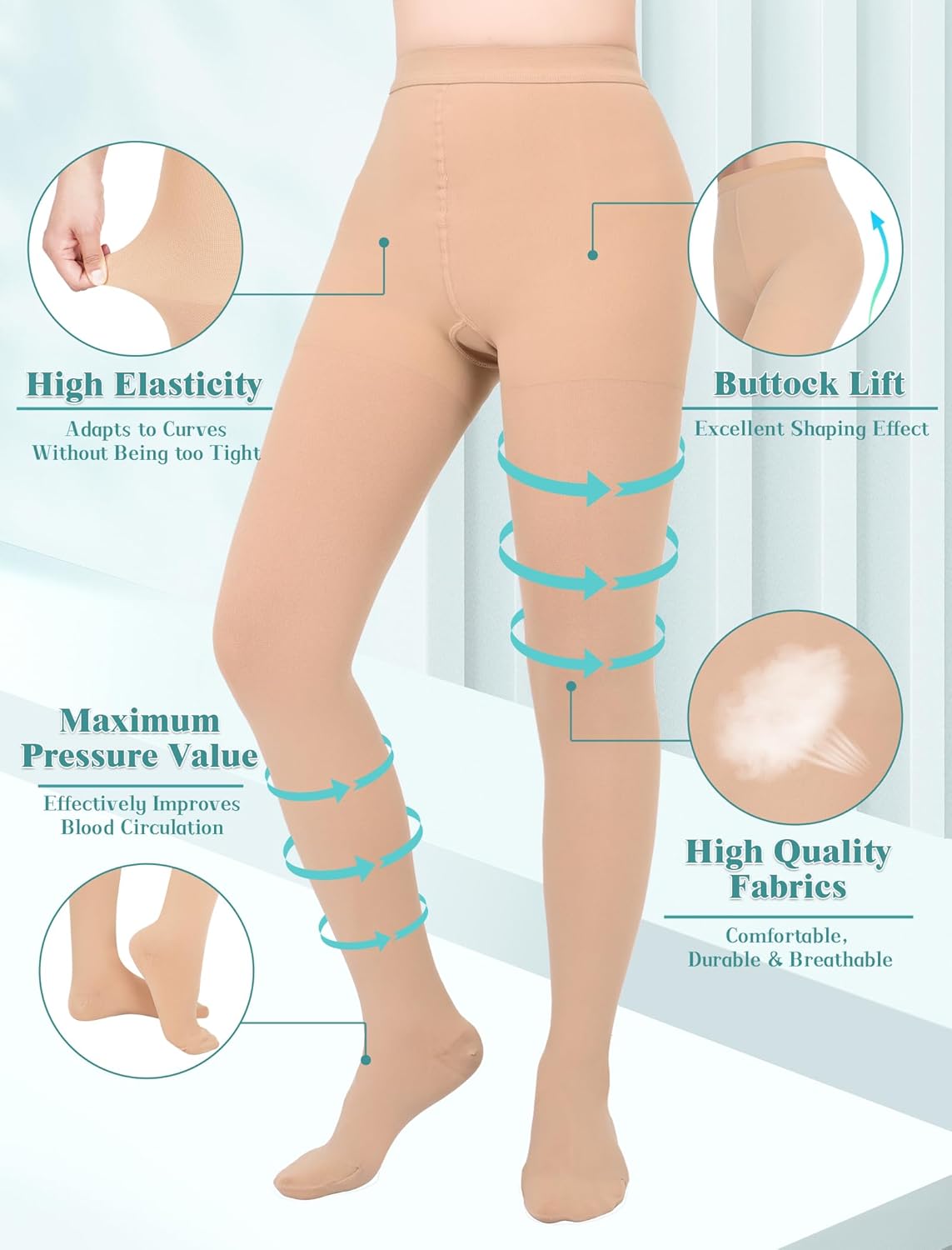 Medical Compression Stockings for Women 20-30mmhg, Reinforced Support Comfortable Compression Hose Pantyhose, Compression Tights Socks Women - Image 7