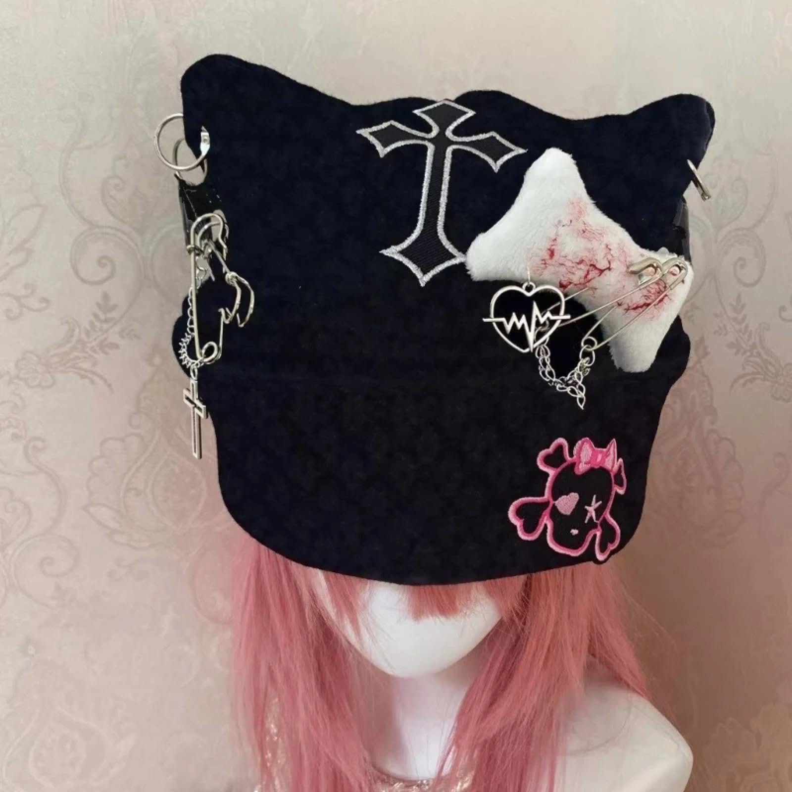 Strickmützen Hüte Mützen Caps Beanie Gestrickte Katze Handgemachte Katze Ohr Form Punk Hut