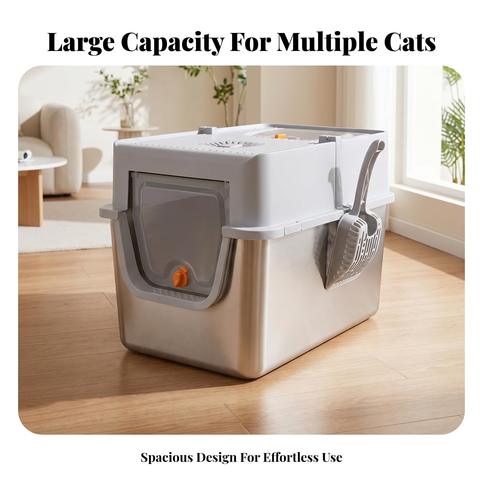 Enclosed Litter Container Lettiera Chiusa Gatto Cassettina Gatti Toilette Gatti Box Sabbia in Acciaio Inox con Ingresso Frontale E Apertura Dall Alto, Grigio Scuro, style to 3