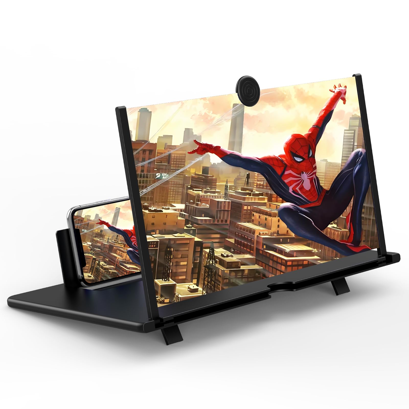 18" Screen Magnifier for Cell Phone,3D HD Magnifying Projector Screen Enlarger for Movies, Videos and Gaming, Foldable Phone Stand Holder with Screen Amplifier,Compatible with All Phones (Black 18")