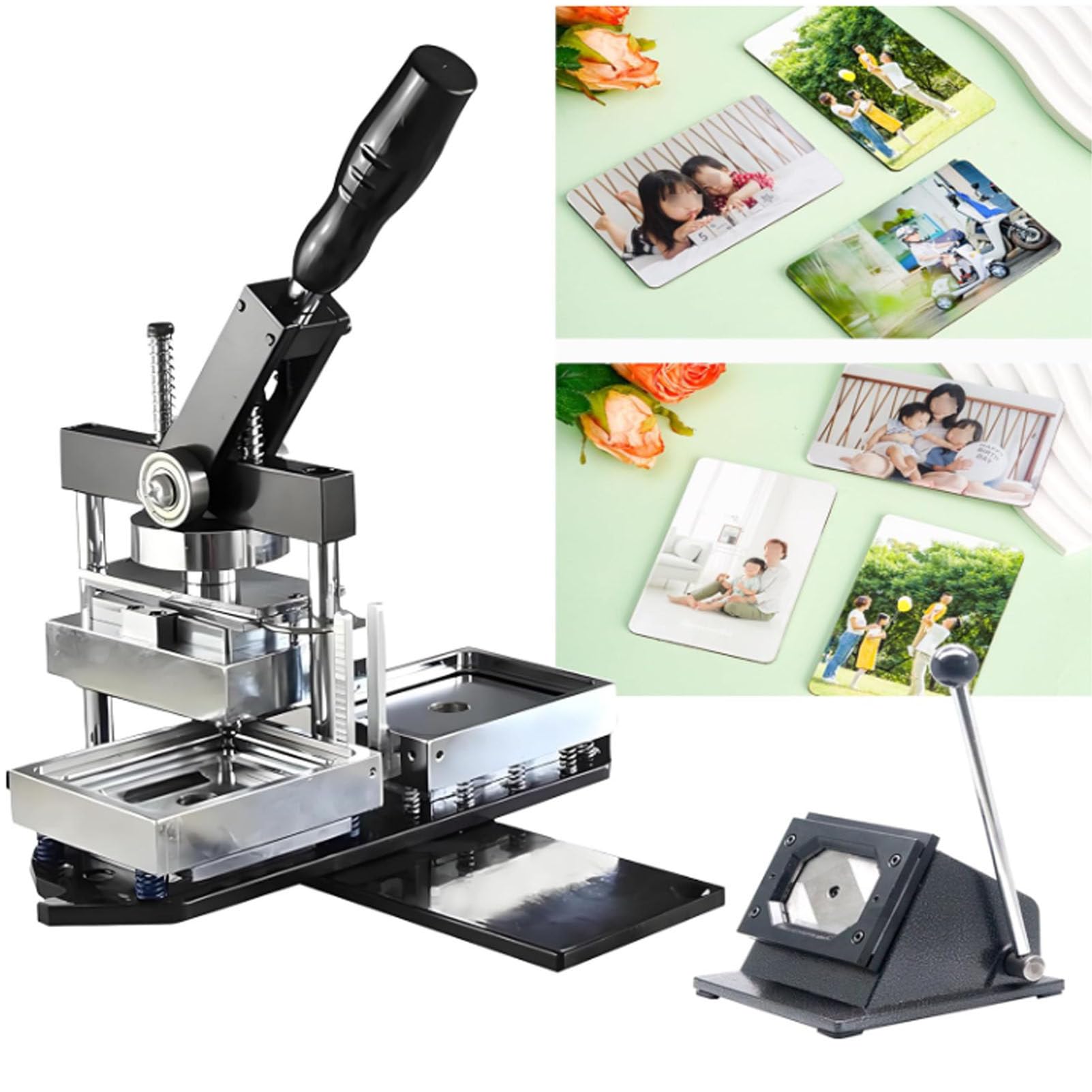 JKJZSALJ Badge Maker Machine,Photo Magnet Machine,Diy Rectangle Fridge Magnets Pin Maker Machine,With 100 Sets Of Consumables+ Paper Cutter Machine,Button Badge Maker,90X65Mm,80X53Mm,90x65mm